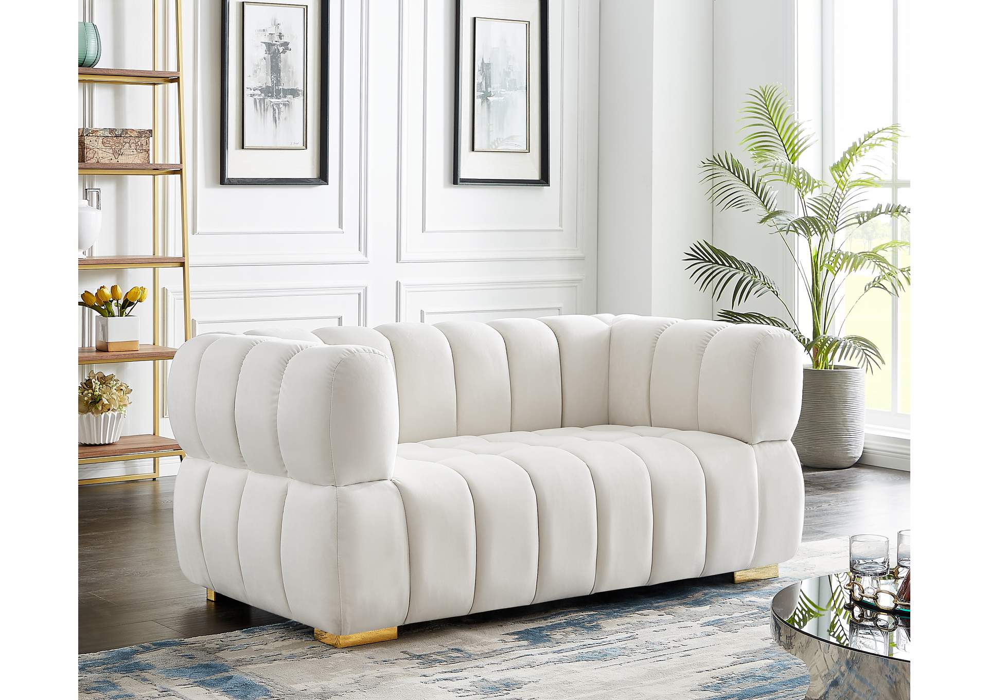 Gwen Cream Velvet Loveseat,Meridian Furniture