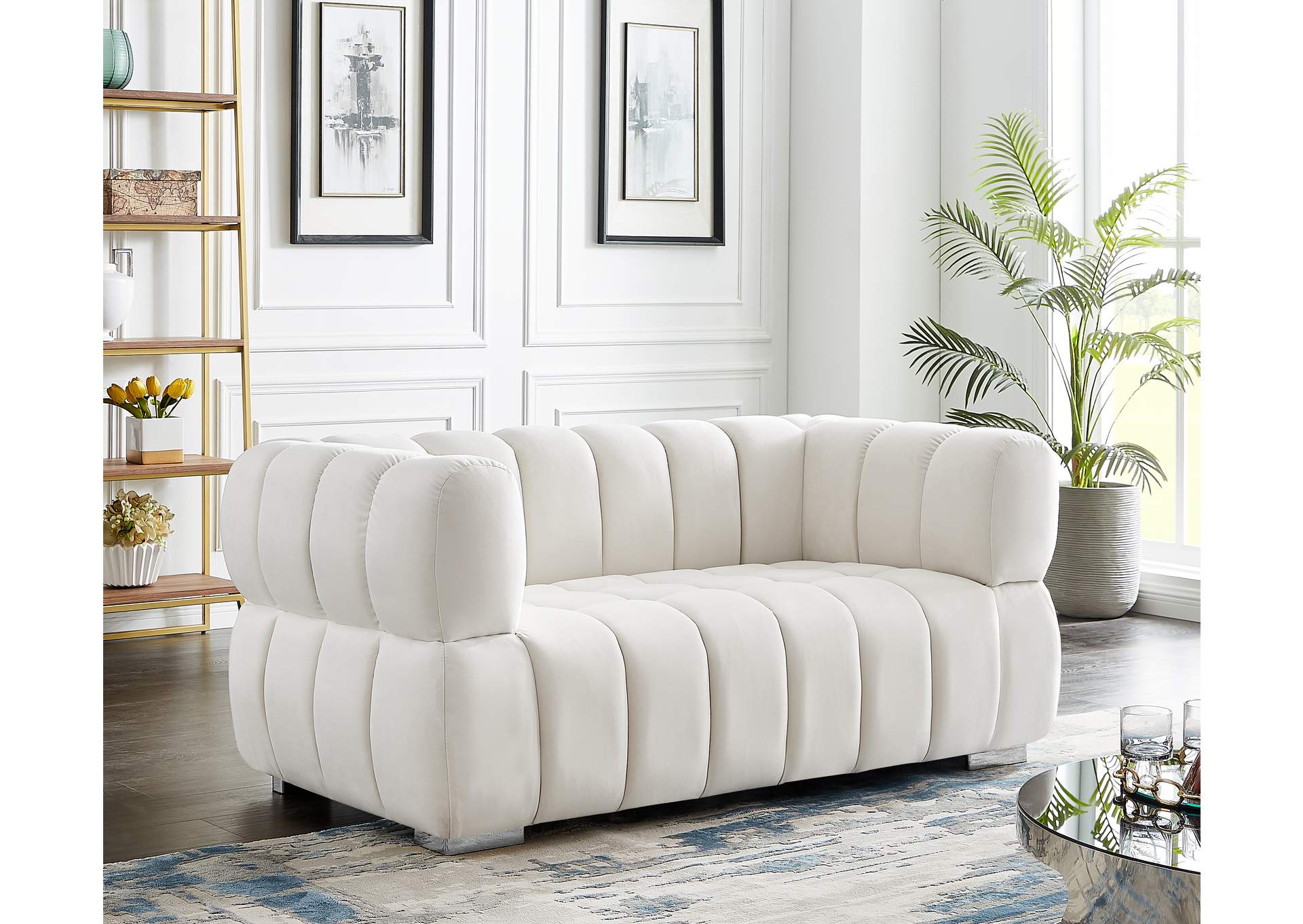 Gwen Cream Velvet Loveseat,Meridian Furniture