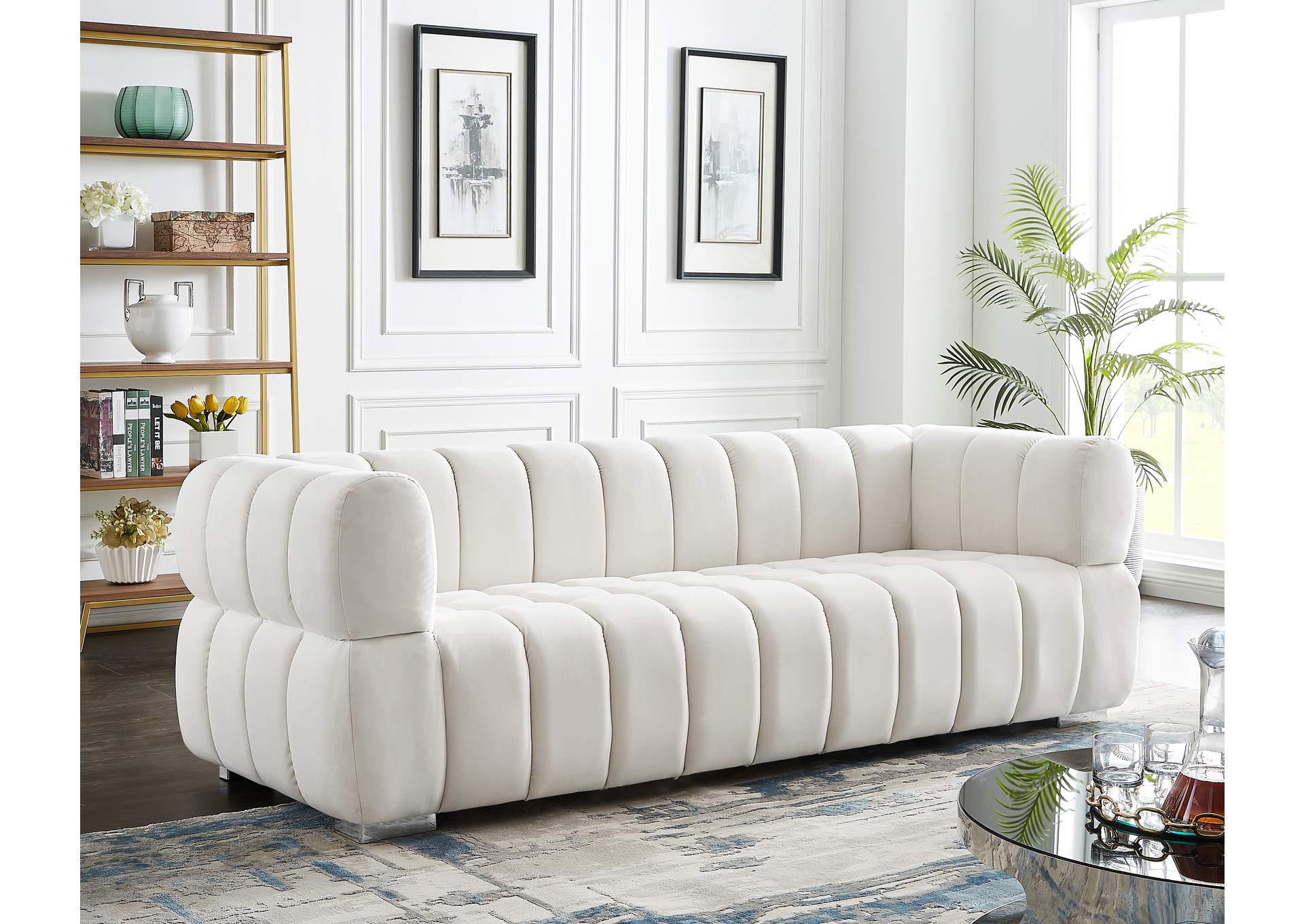 Gwen Cream Velvet Sofa,Meridian Furniture