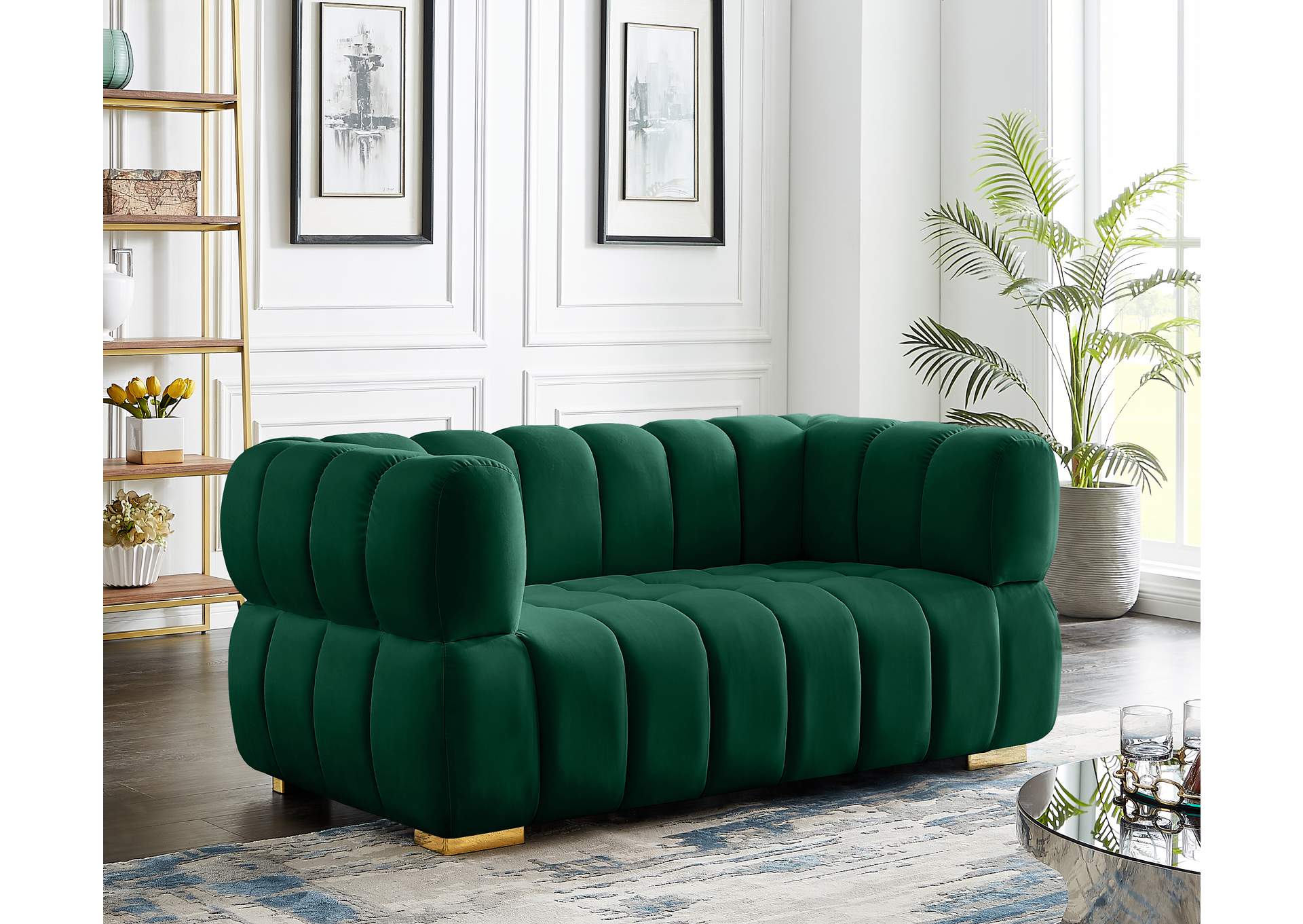 Gwen Green Velvet Loveseat,Meridian Furniture