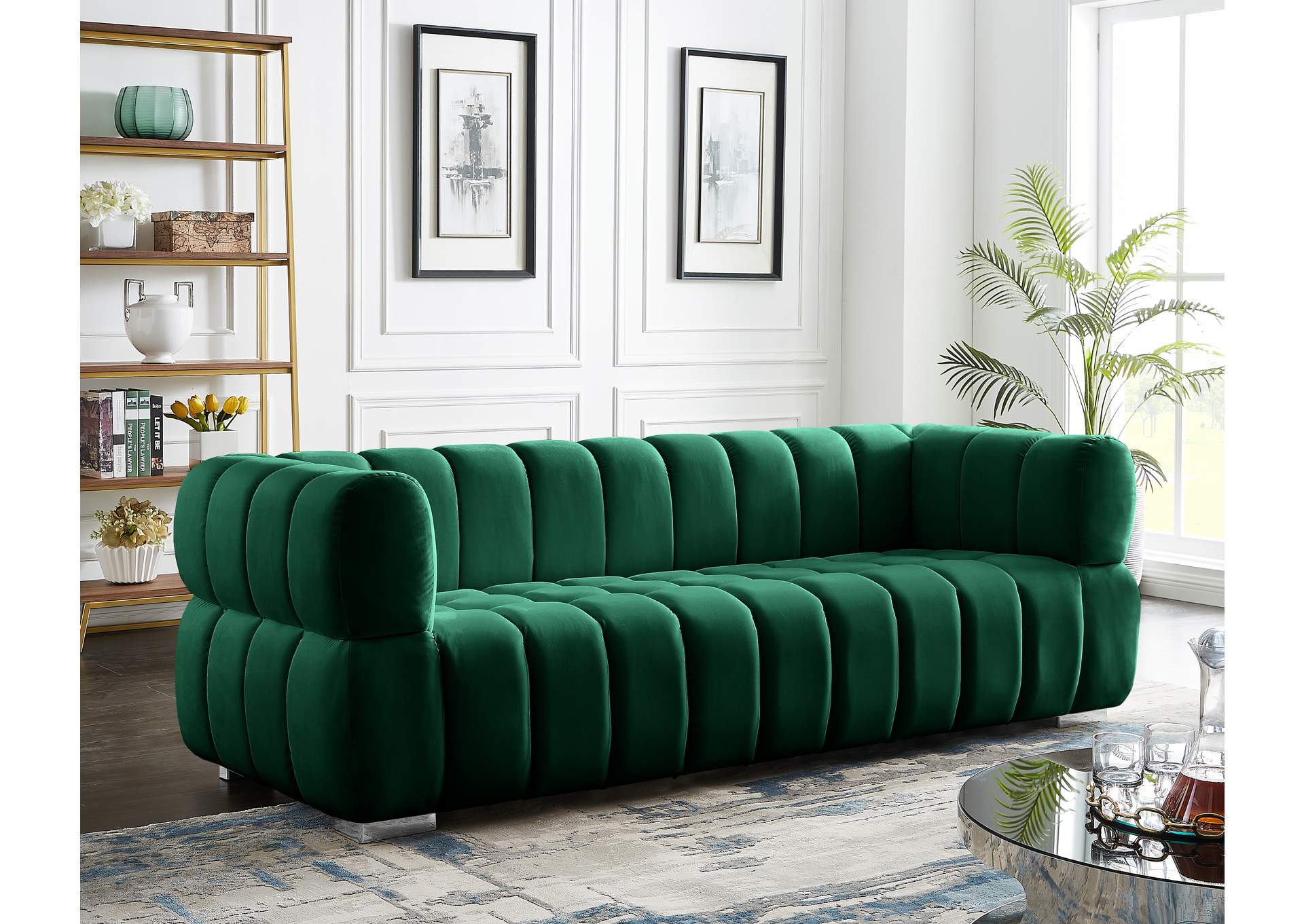 Gwen Green Velvet Sofa,Meridian Furniture