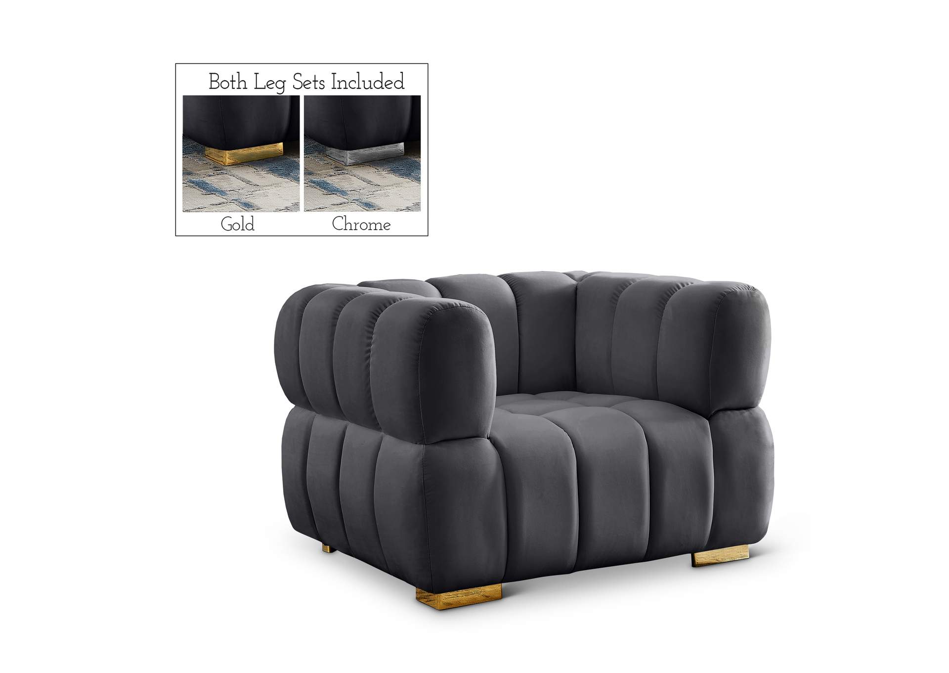 Gwen Grey Velvet Chair,Meridian Furniture