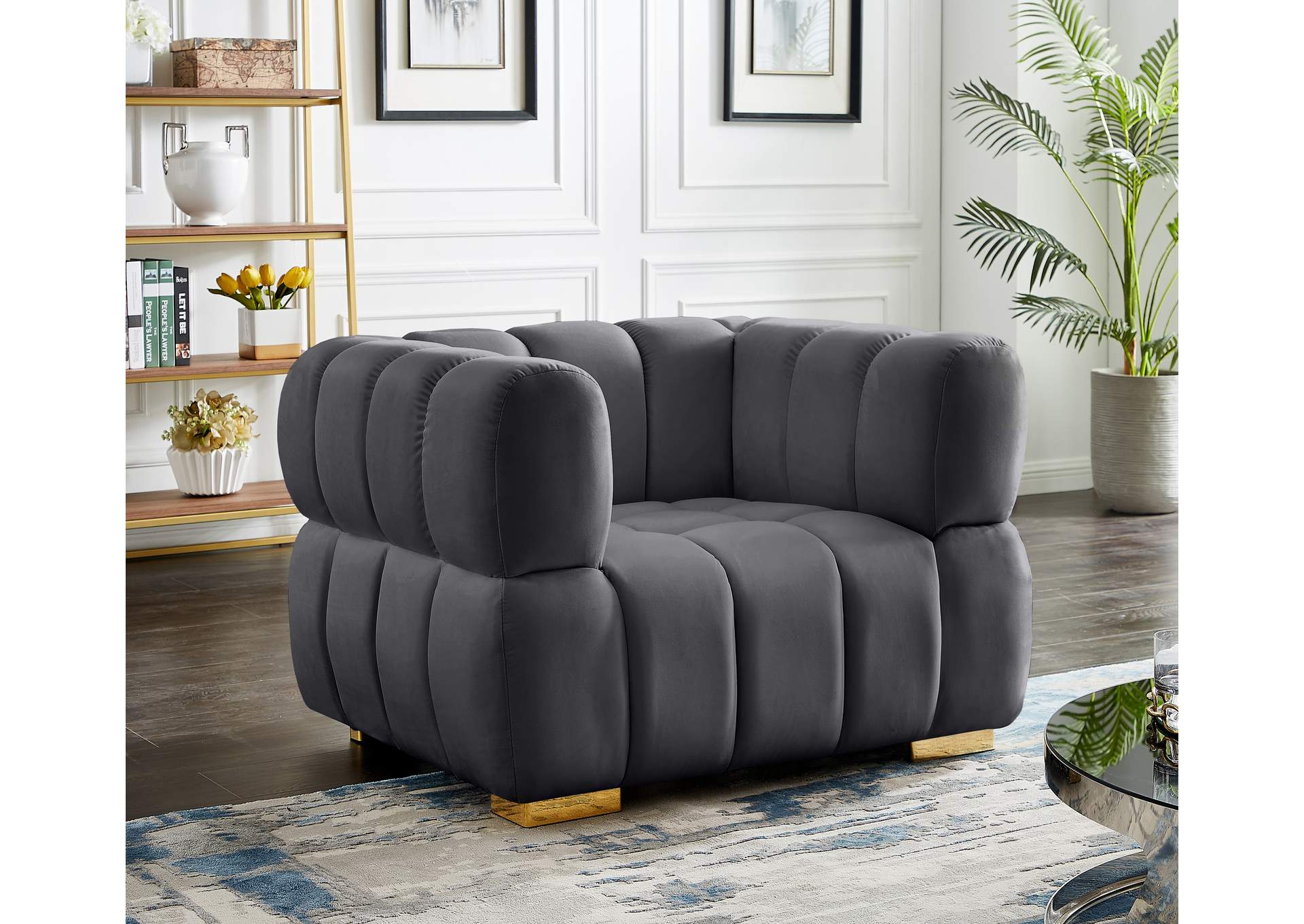 Gwen Grey Velvet Chair,Meridian Furniture