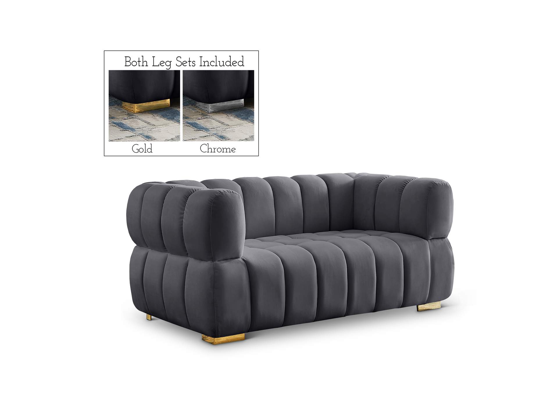 Gwen Grey Velvet Loveseat,Meridian Furniture