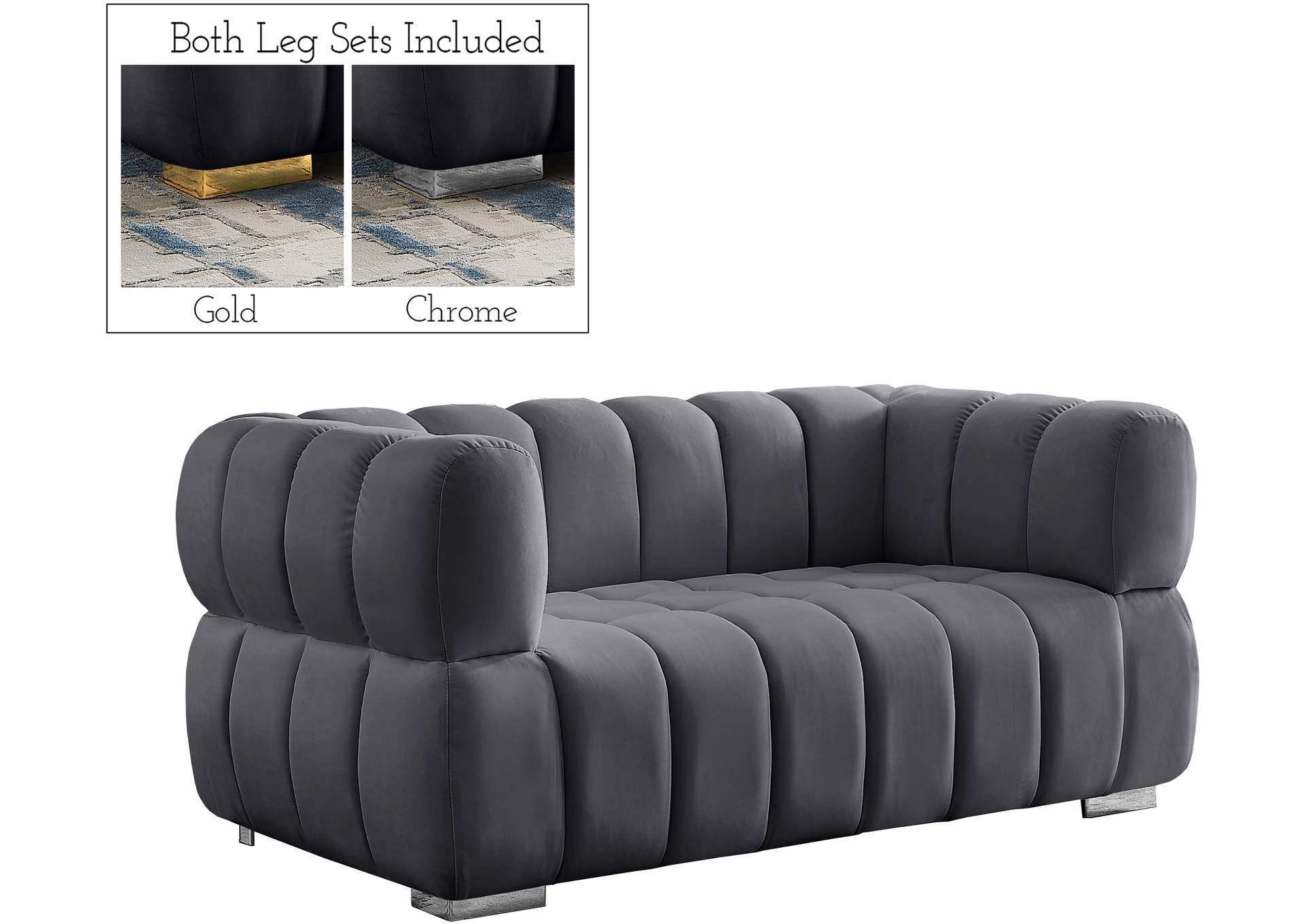 Gwen Grey Velvet Loveseat,Meridian Furniture