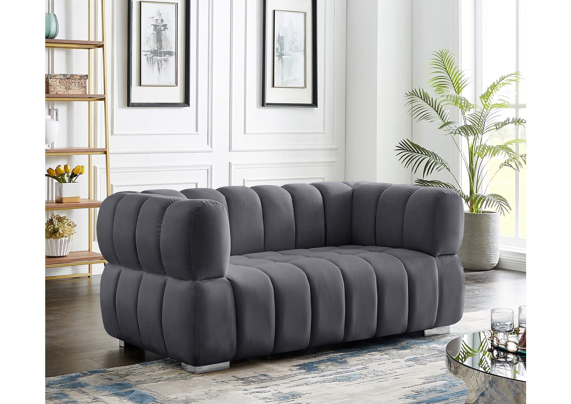 Gwen Grey Velvet Loveseat,Meridian Furniture