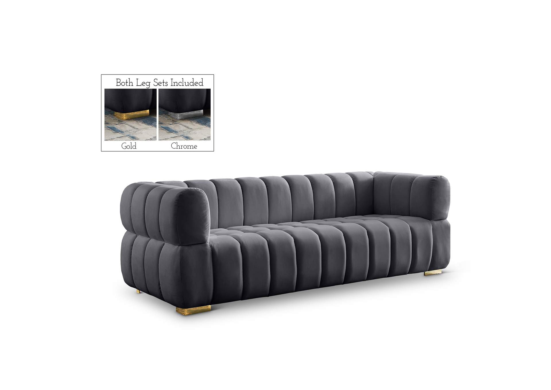 Gwen Grey Velvet Sofa,Meridian Furniture