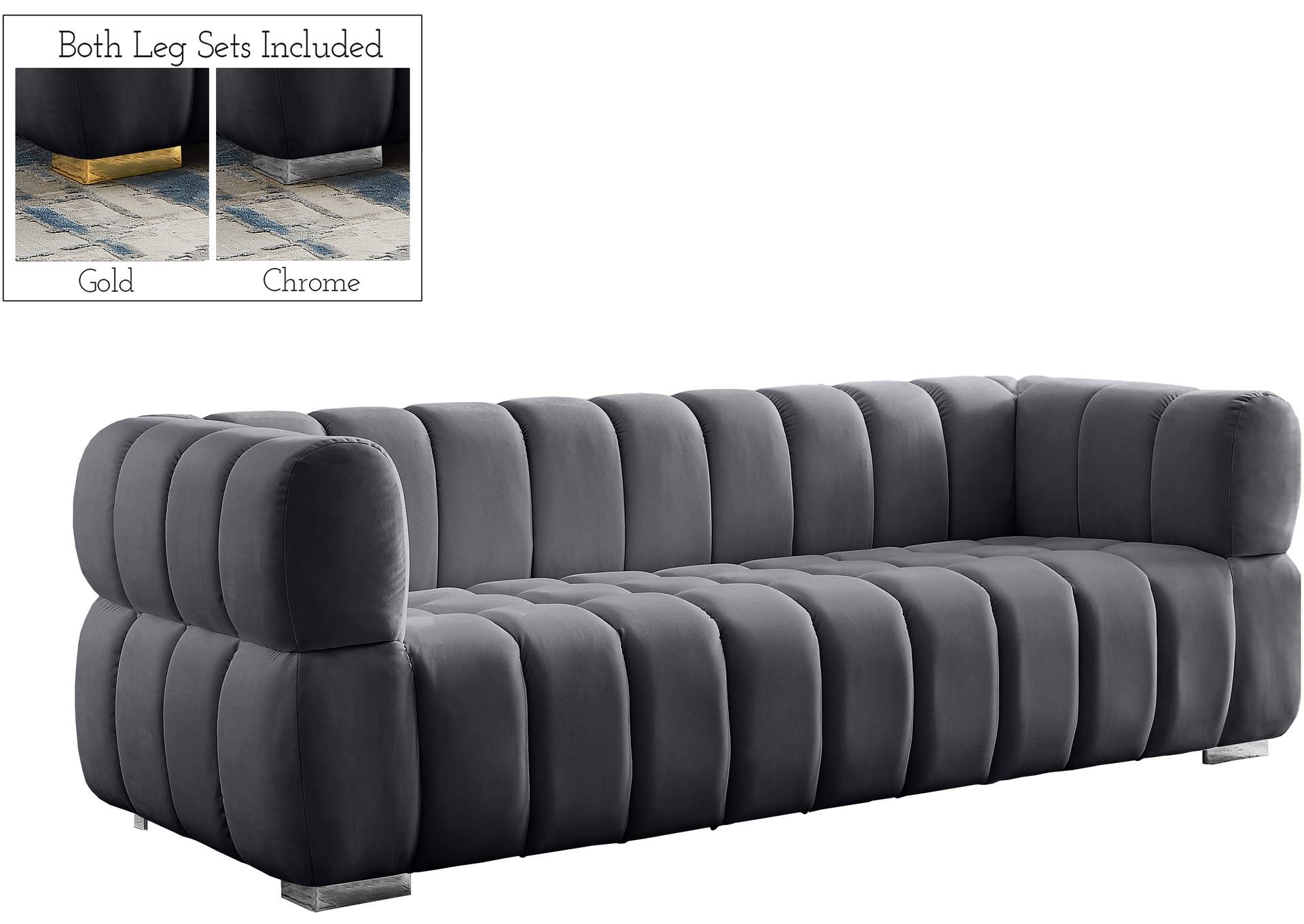 Gwen Grey Velvet Sofa,Meridian Furniture