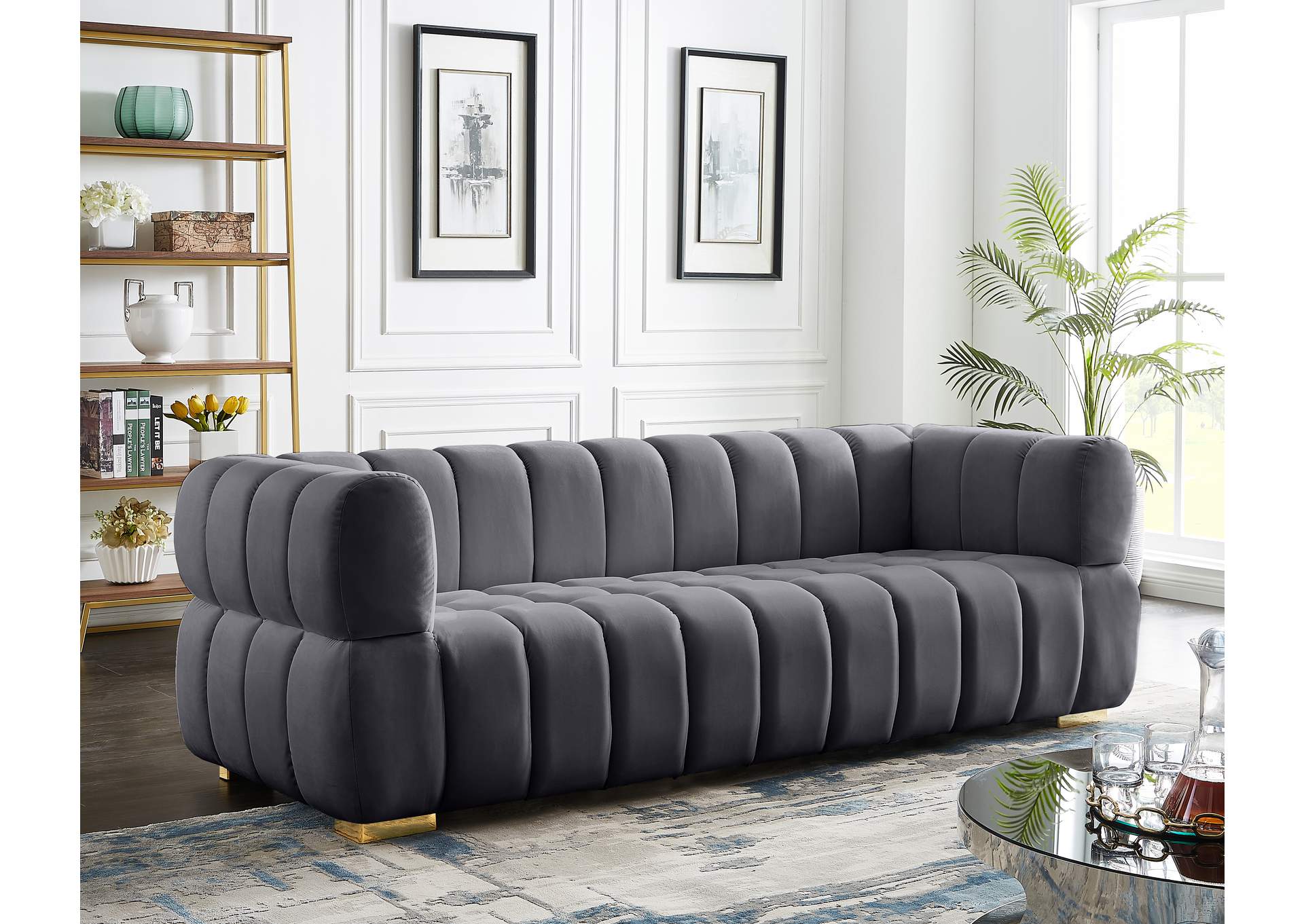 Gwen Grey Velvet Sofa,Meridian Furniture