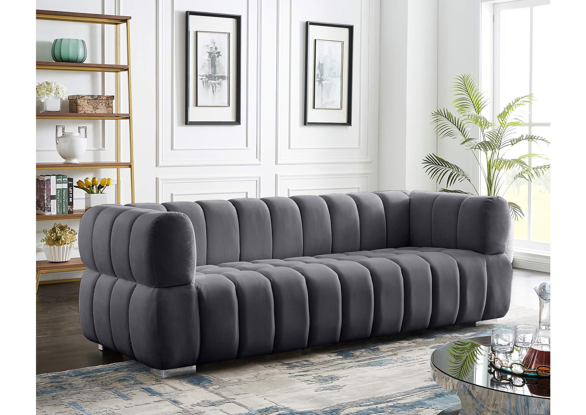 Gwen Grey Velvet Sofa,Meridian Furniture