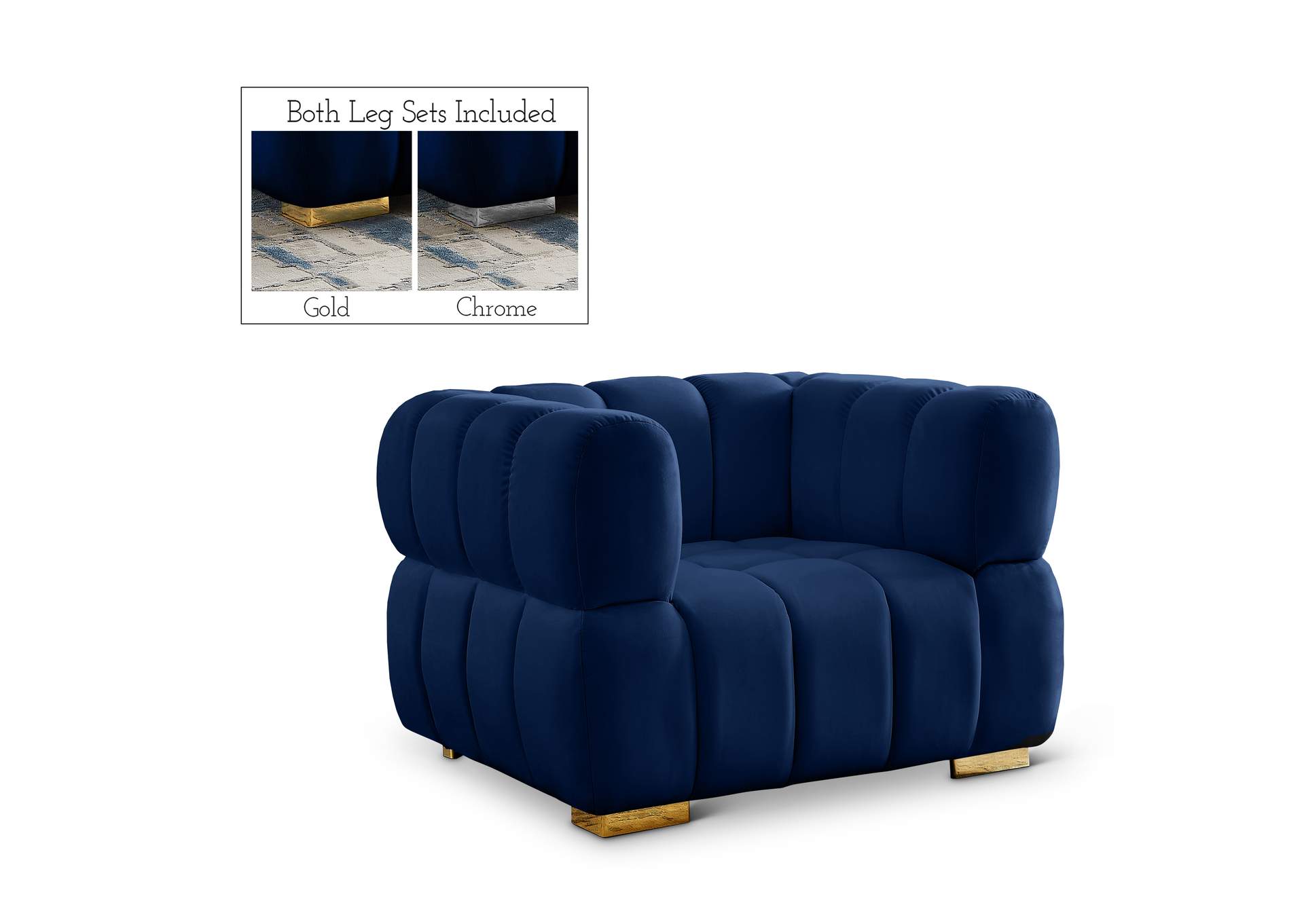 Gwen Navy Velvet Chair,Meridian Furniture