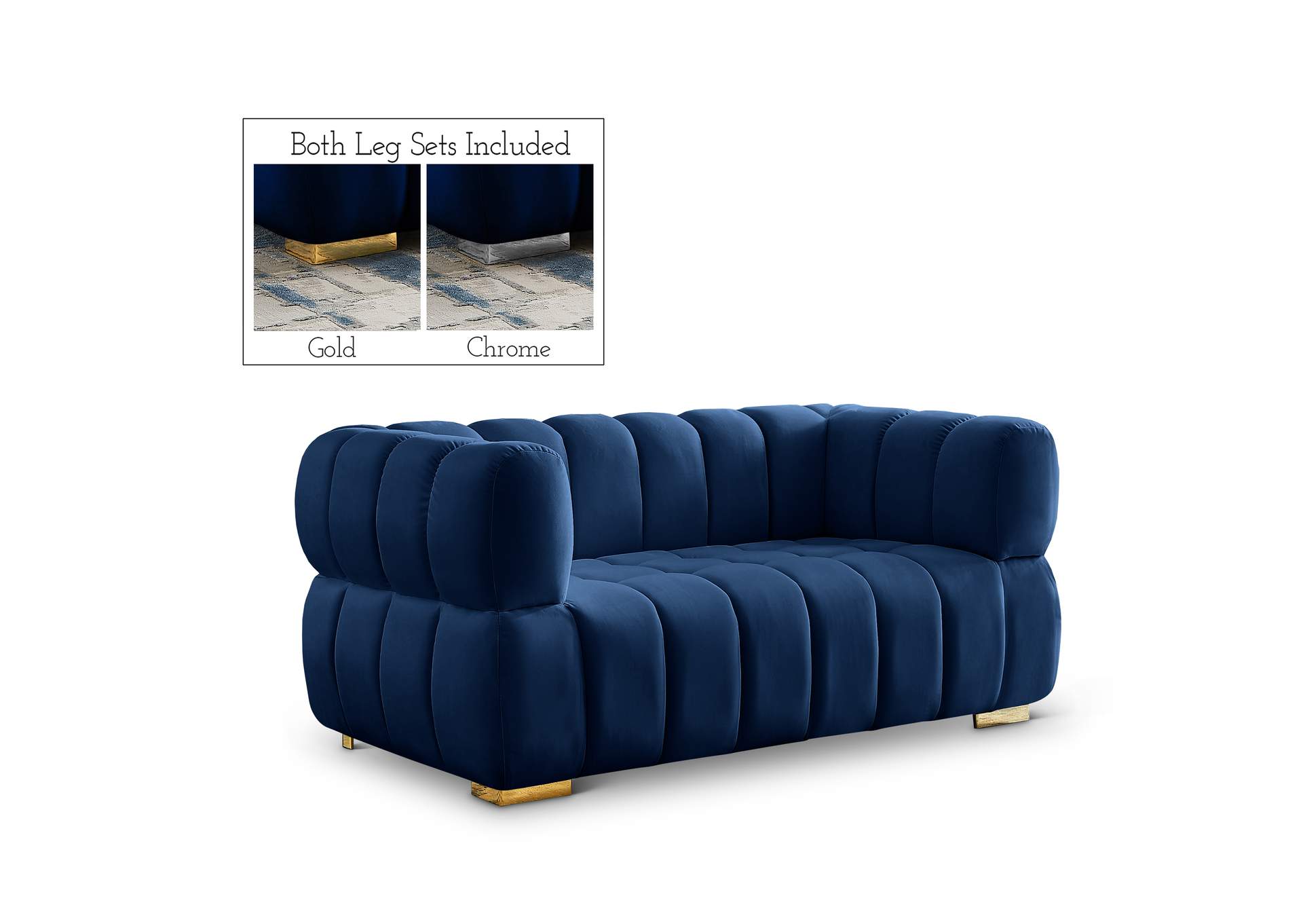 Gwen Navy Velvet Loveseat,Meridian Furniture