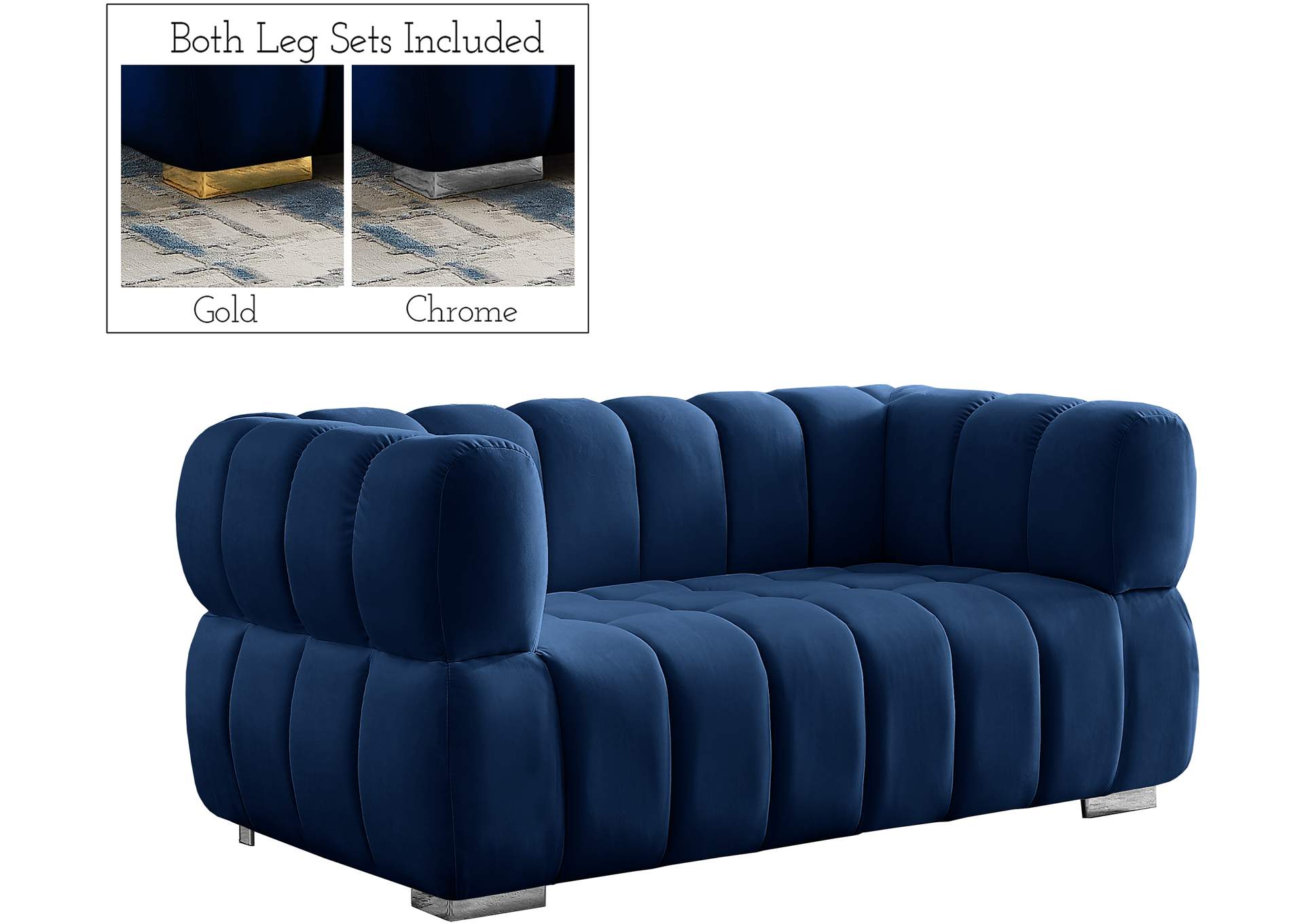 Gwen Navy Velvet Loveseat,Meridian Furniture