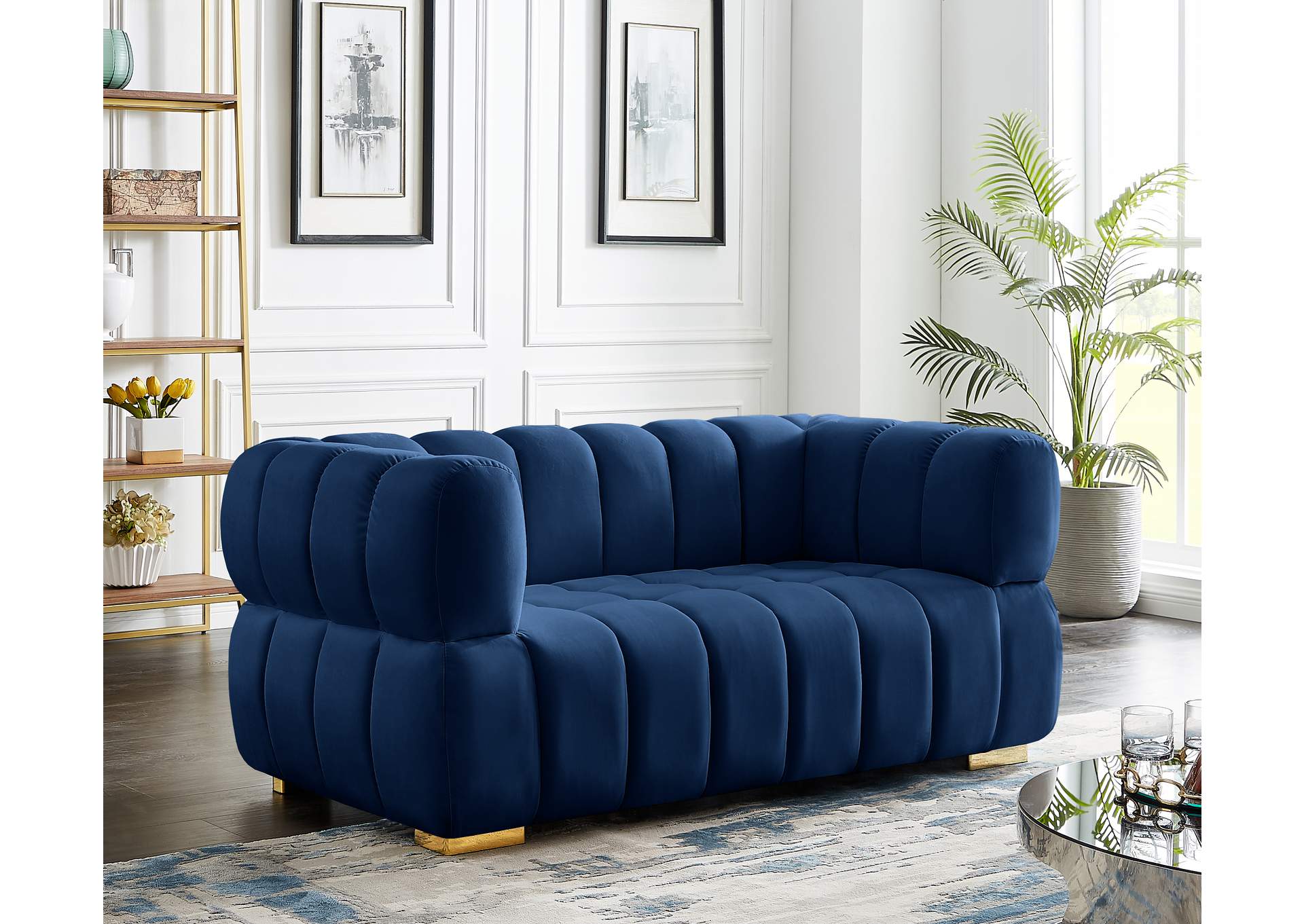 Gwen Navy Velvet Loveseat,Meridian Furniture