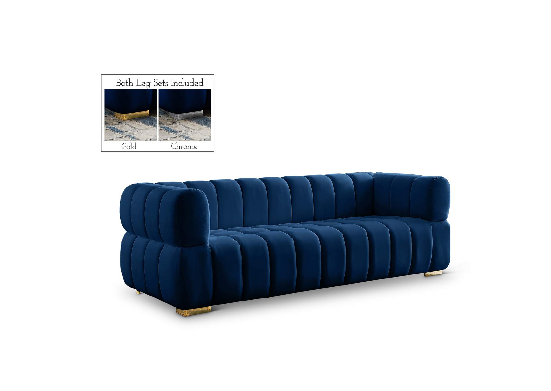 Gwen Navy Velvet Sofa,Meridian Furniture