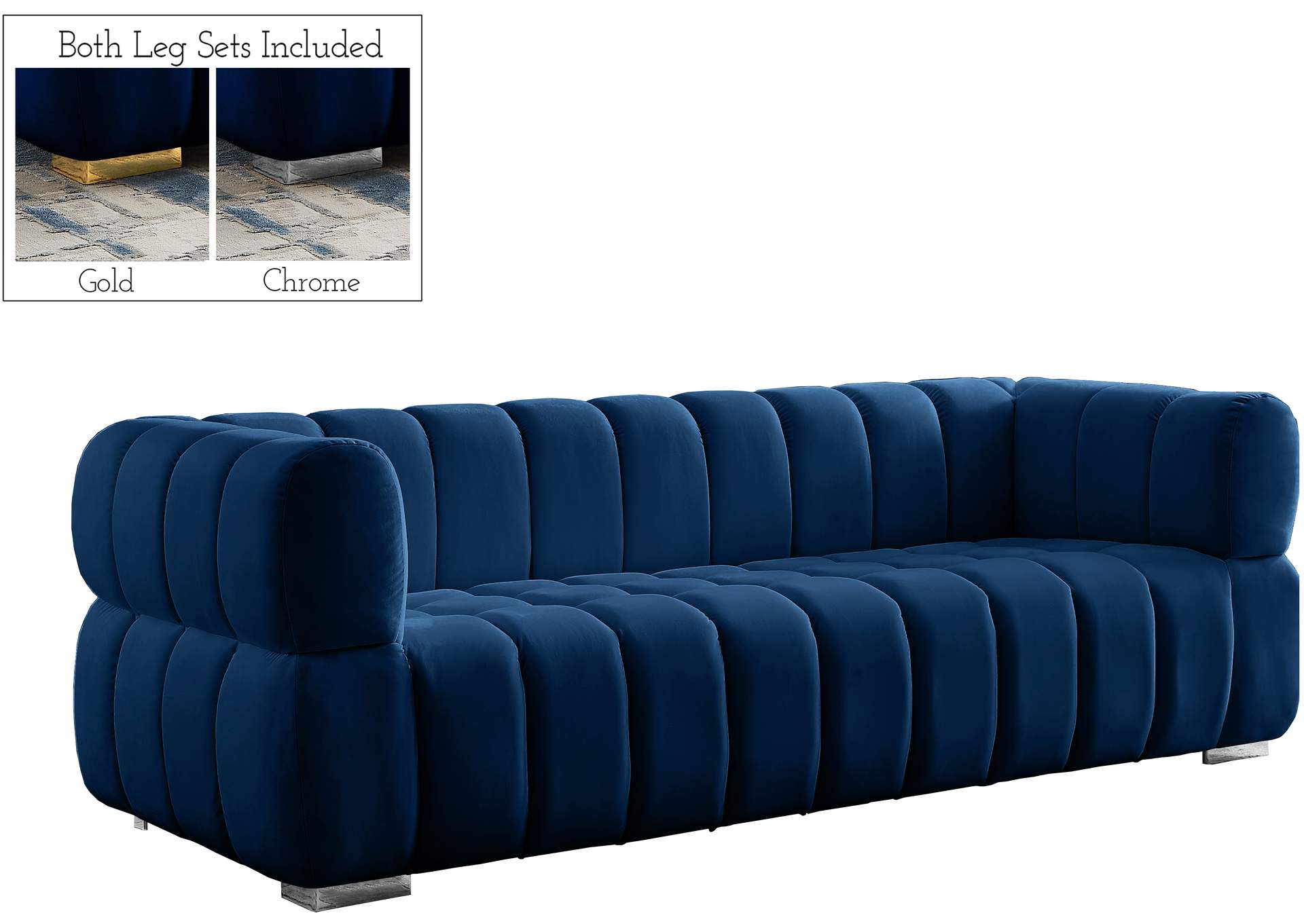 Gwen Navy Velvet Sofa,Meridian Furniture