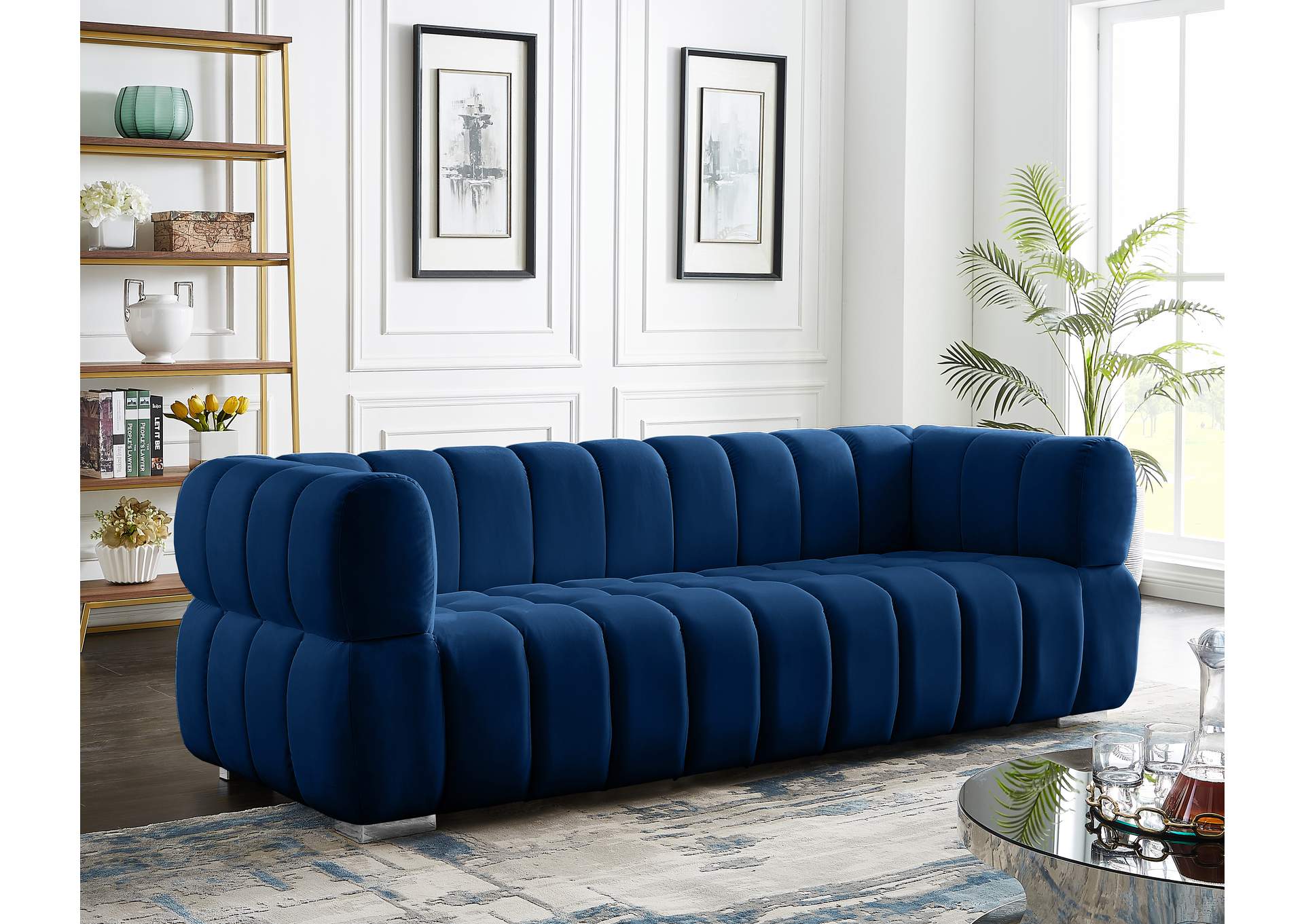 Gwen Navy Velvet Sofa,Meridian Furniture