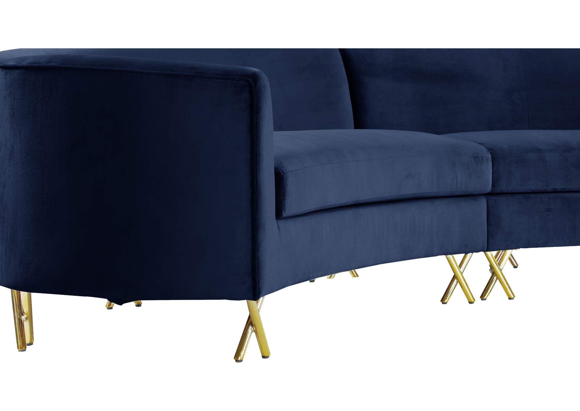 Serpentine Navy Velvet 3 Piece Sectional,Meridian Furniture