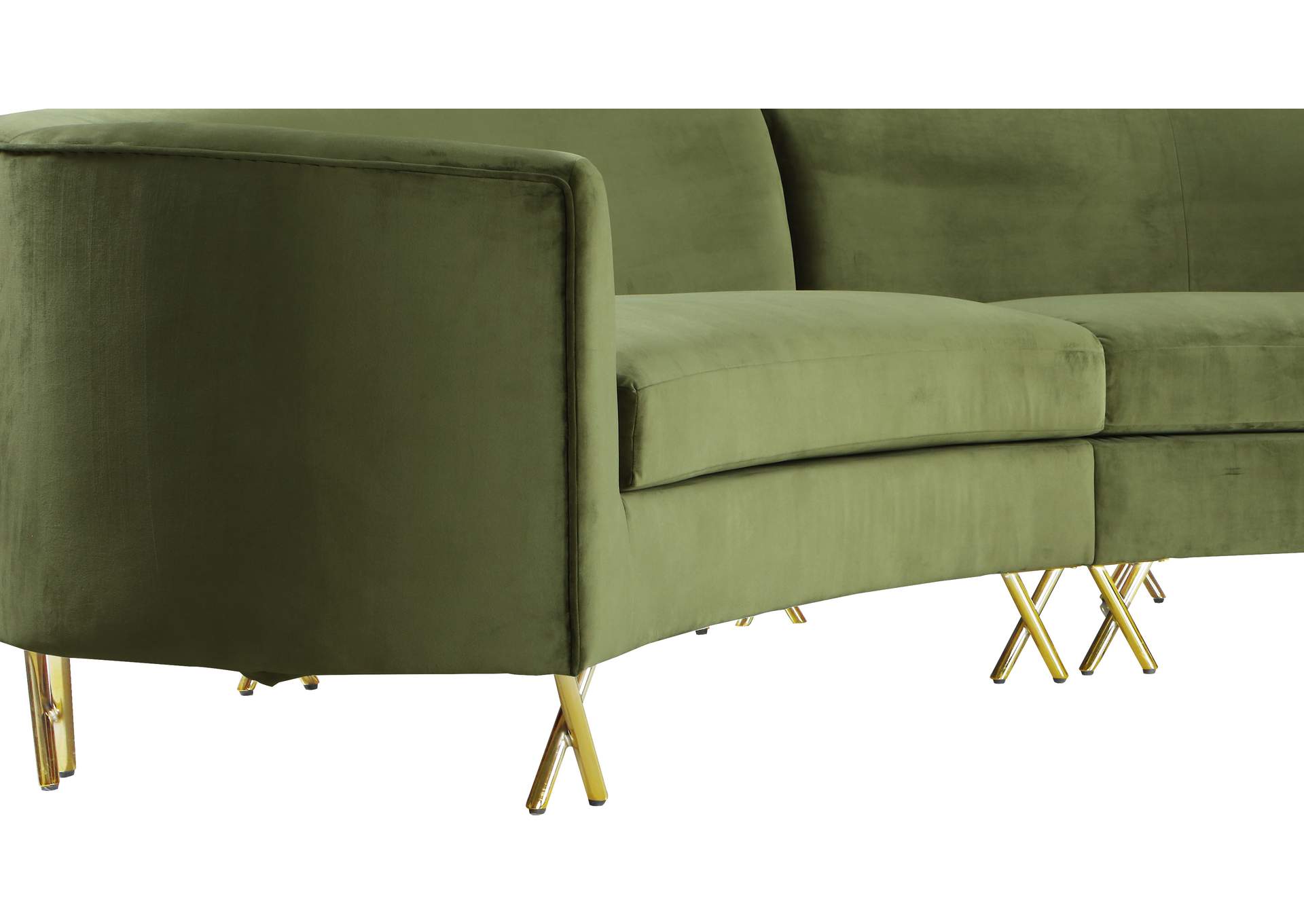 Serpentine Olive Velvet 3 Piece Sectional,Meridian Furniture