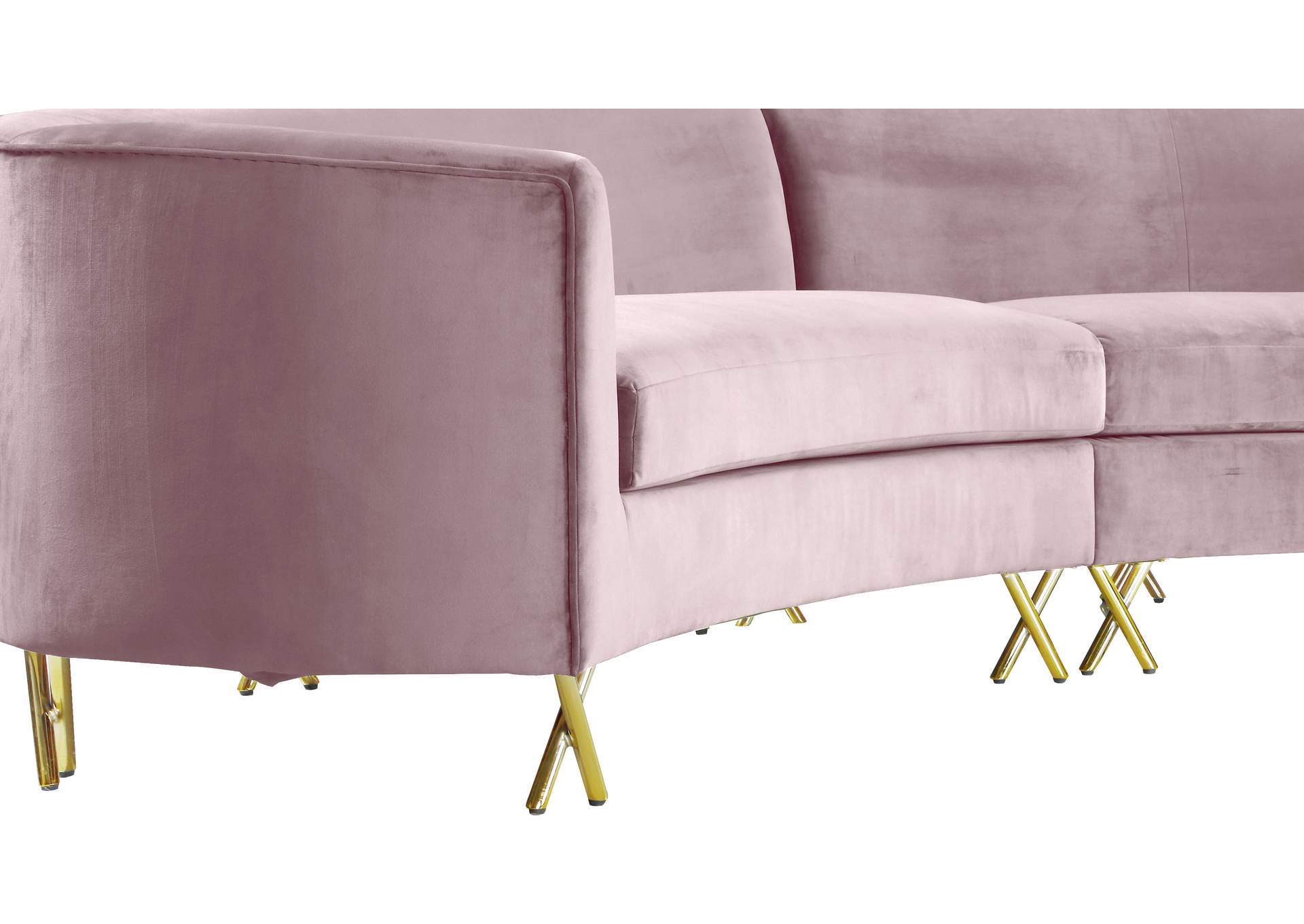 Serpentine Pink Velvet 3 Piece Sectional,Meridian Furniture