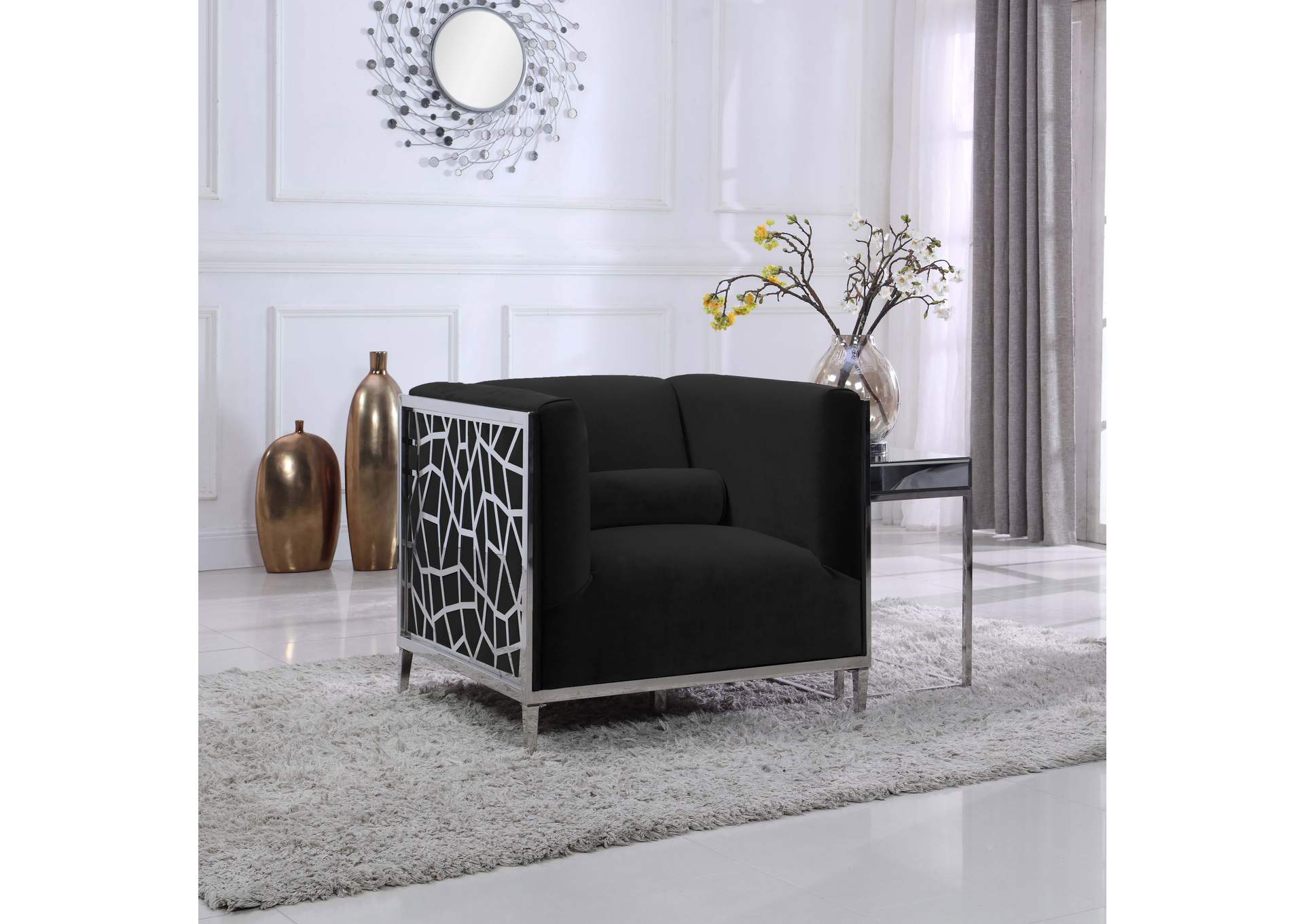 Opal Black Velvet Chair,Meridian Furniture