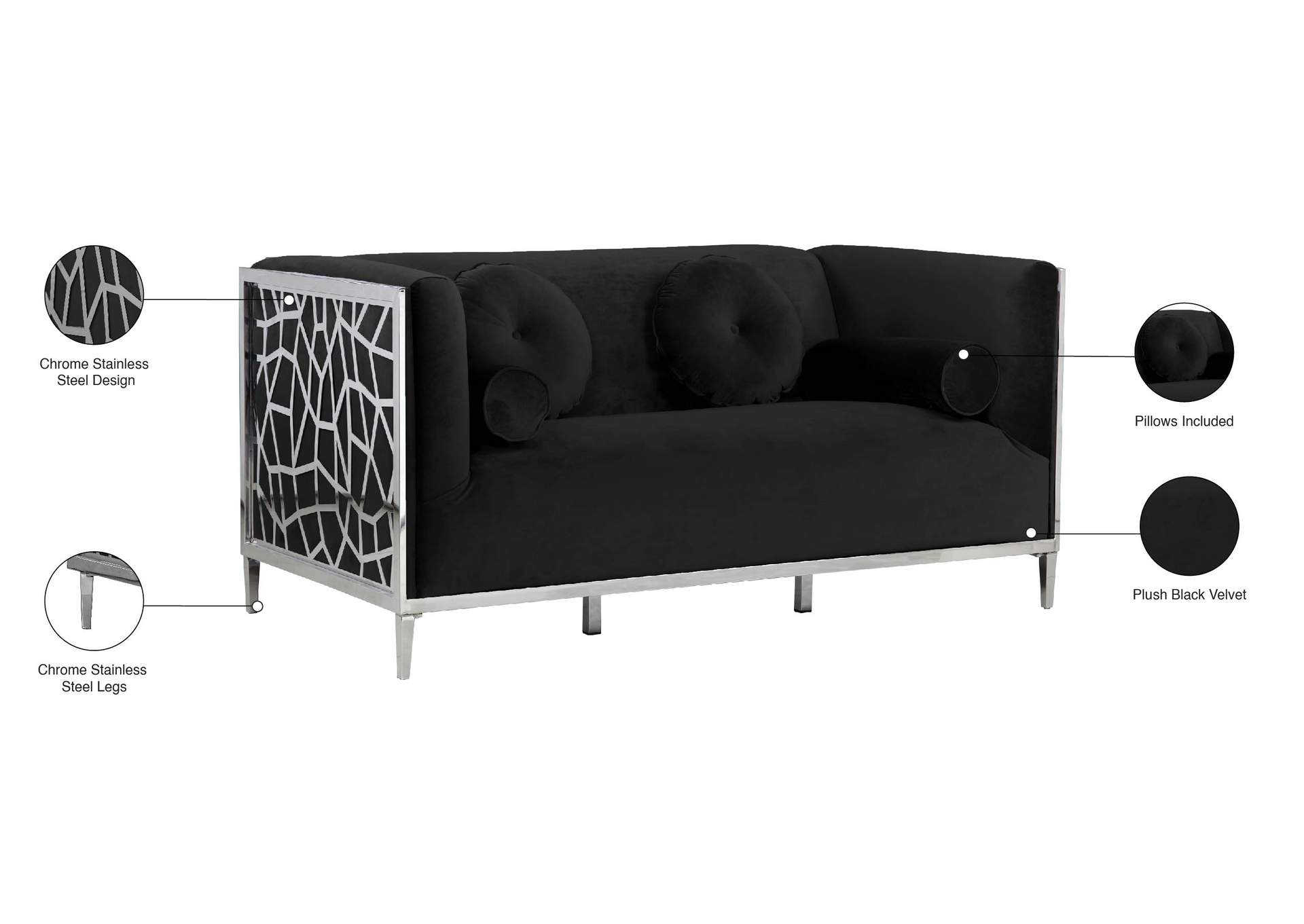 Opal Black Velvet Loveseat,Meridian Furniture