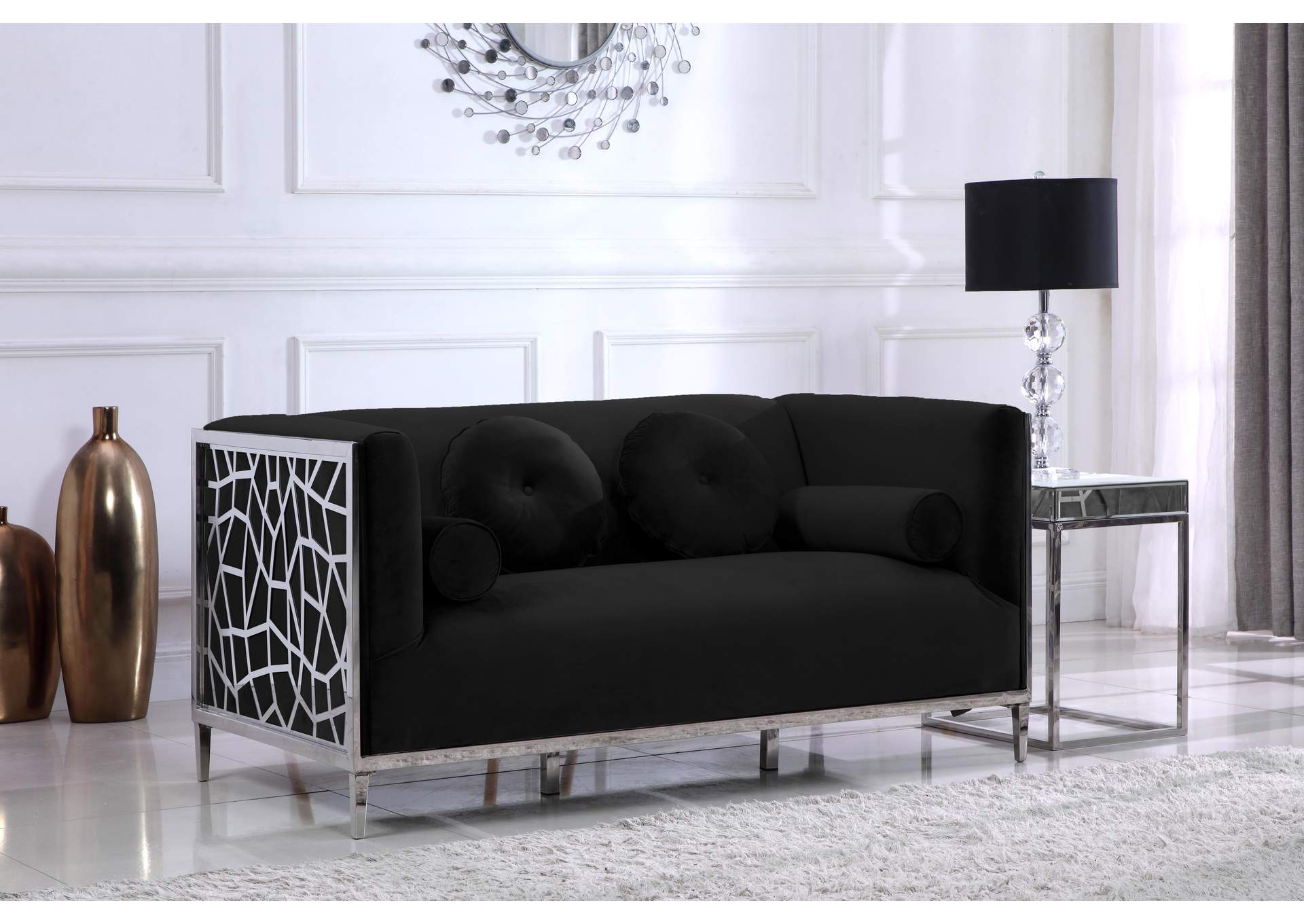 Opal Black Velvet Loveseat,Meridian Furniture