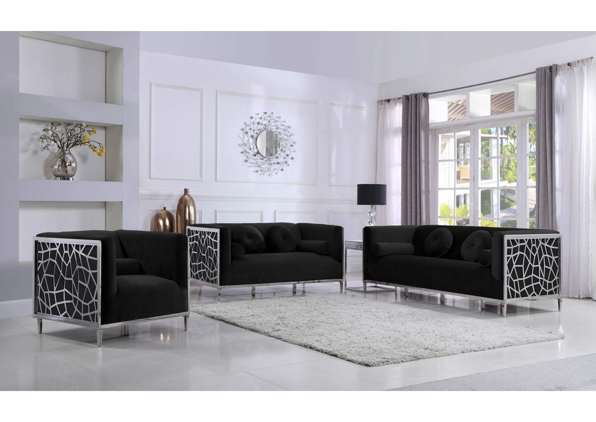 Opal Black Velvet Loveseat,Meridian Furniture