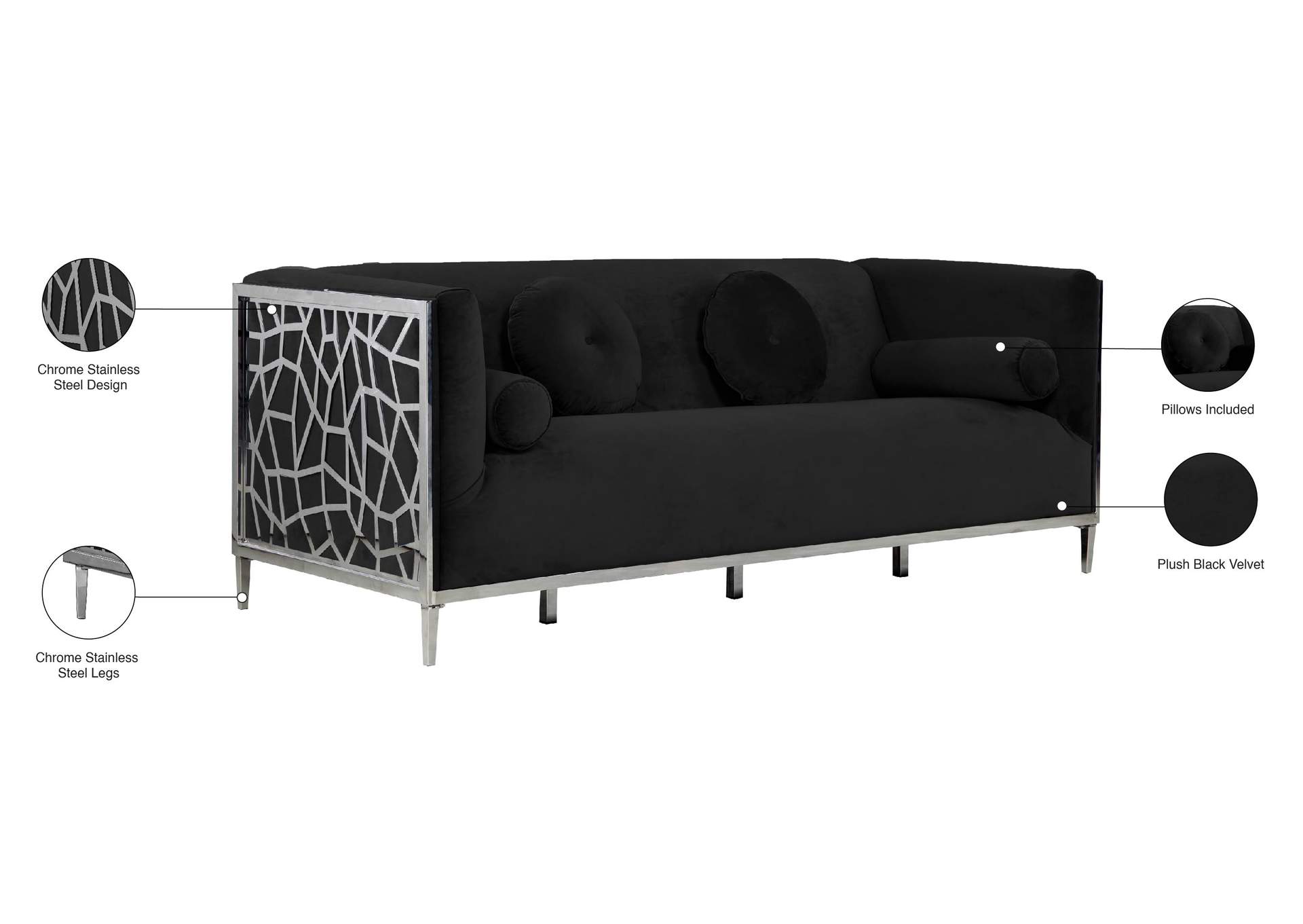 Opal Black Velvet Sofa,Meridian Furniture