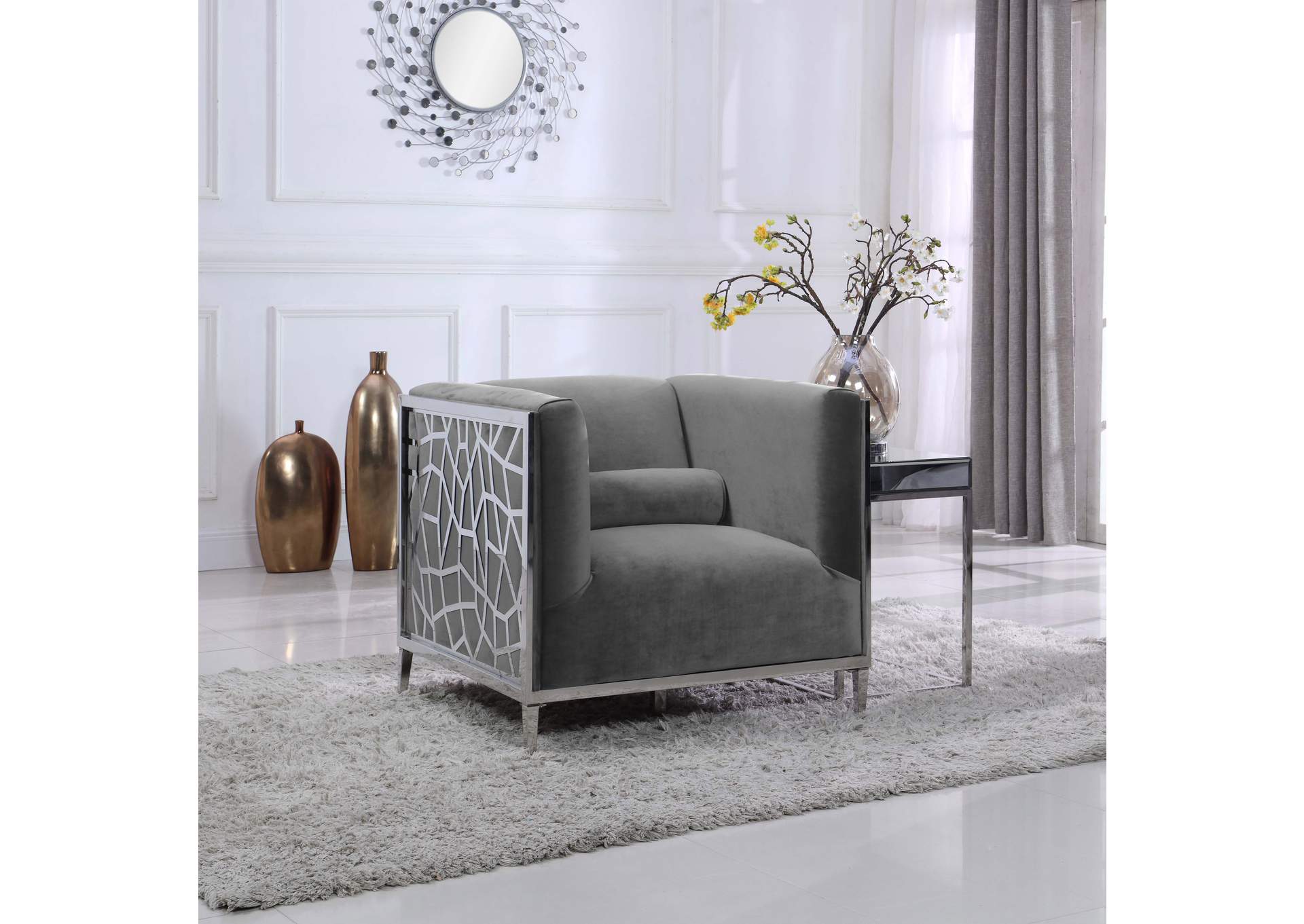 Opal Grey Velvet Chair,Meridian Furniture