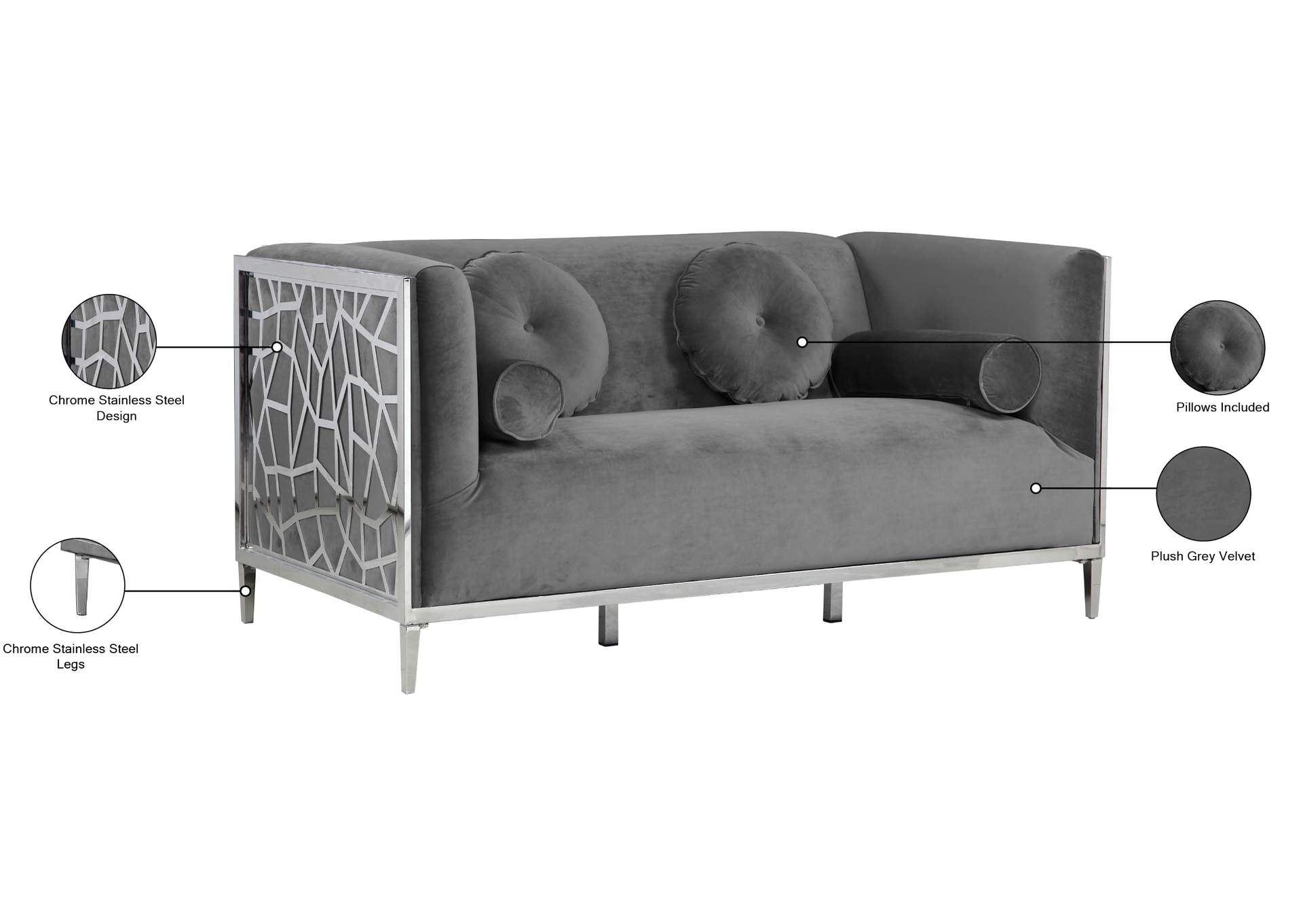 Opal Grey Velvet Loveseat,Meridian Furniture