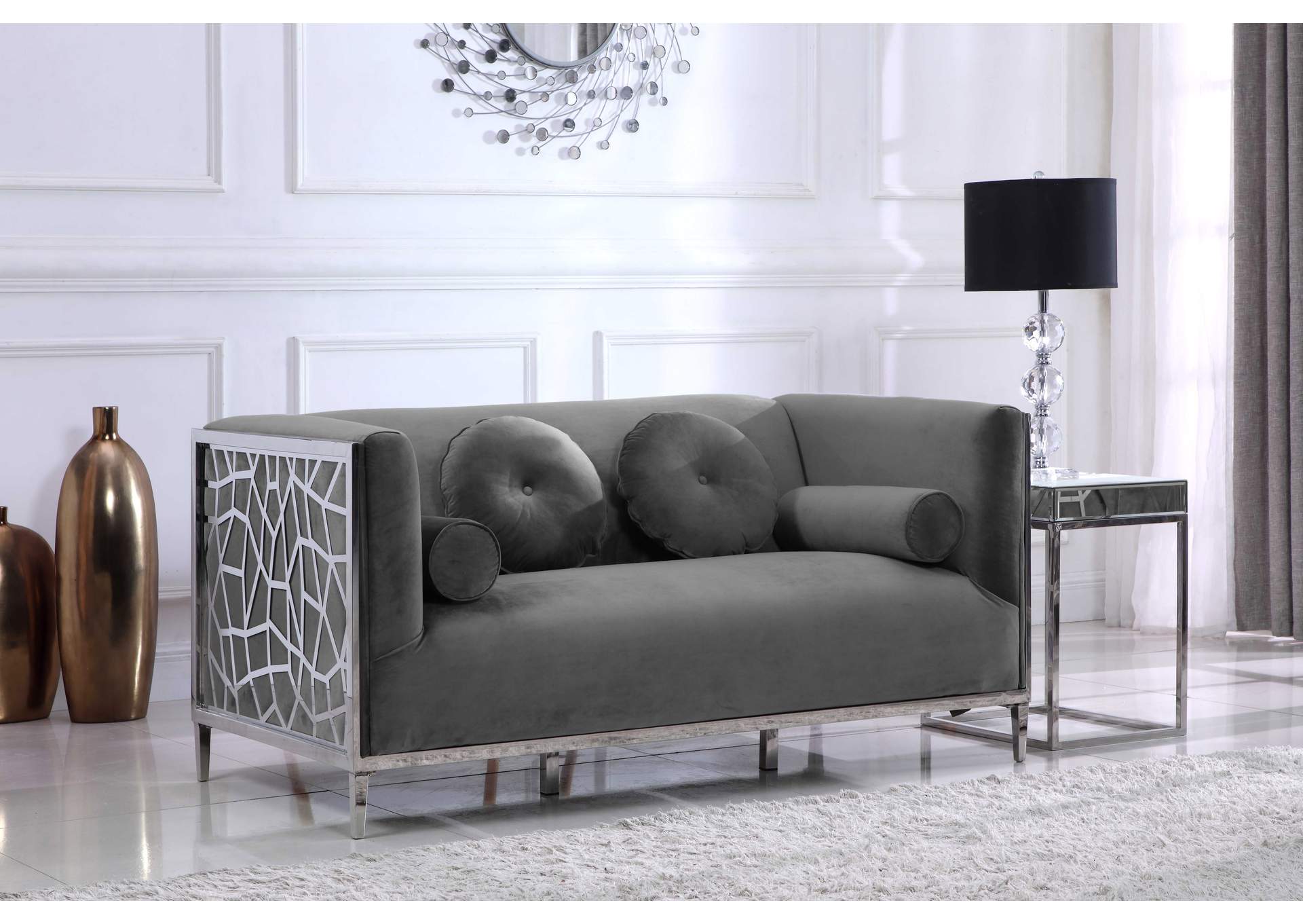 Opal Grey Velvet Loveseat,Meridian Furniture