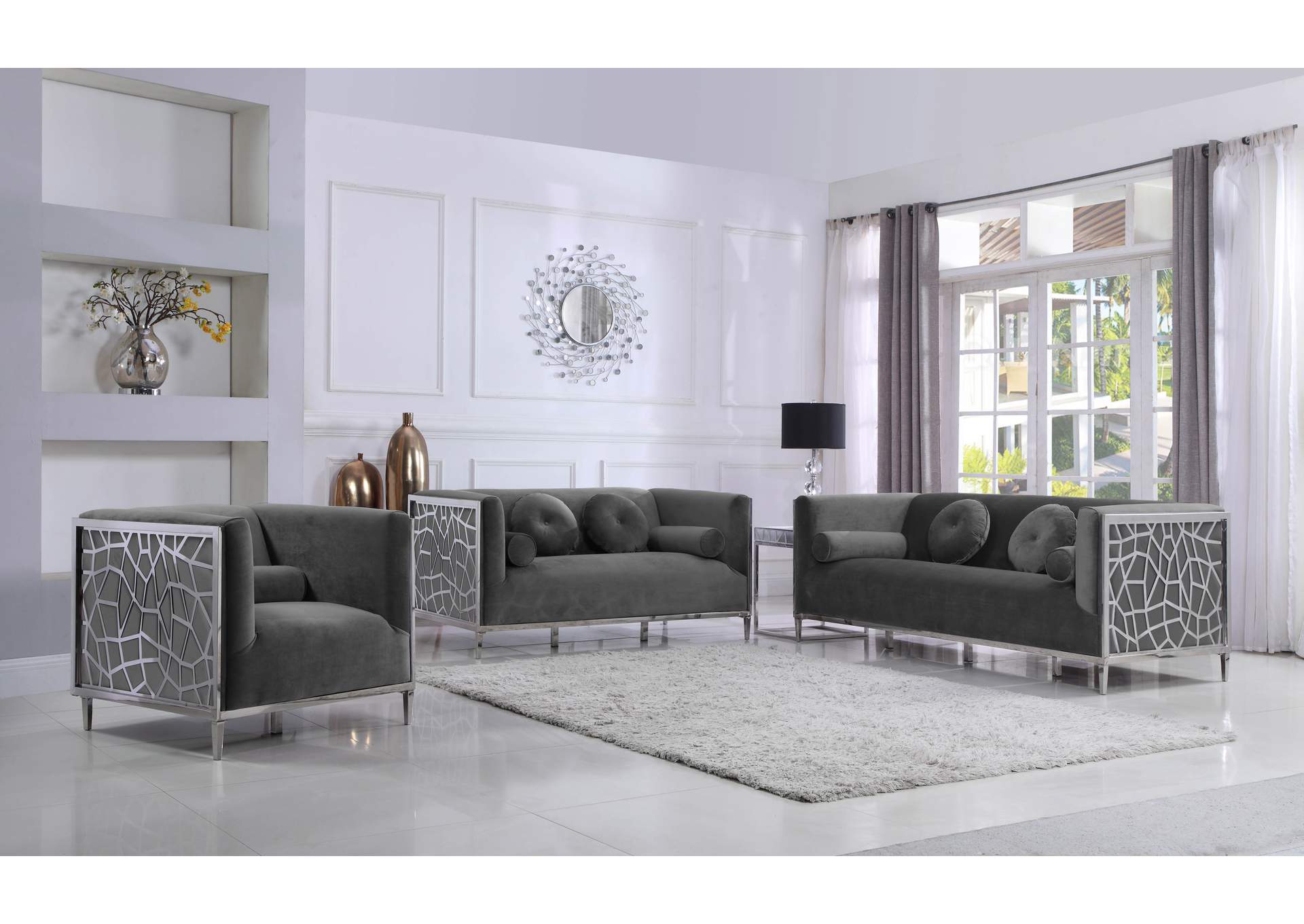 Opal Grey Velvet Loveseat,Meridian Furniture