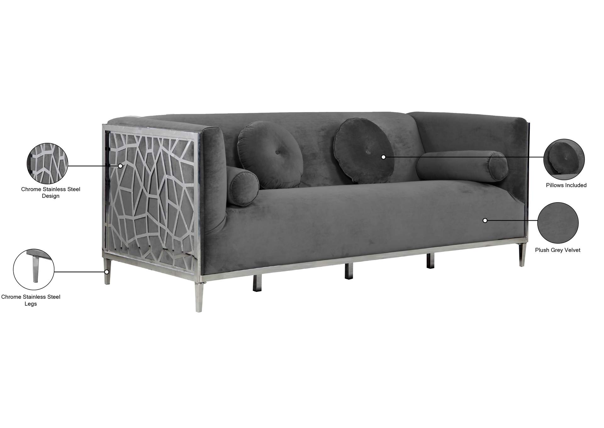 Opal Grey Velvet Sofa,Meridian Furniture