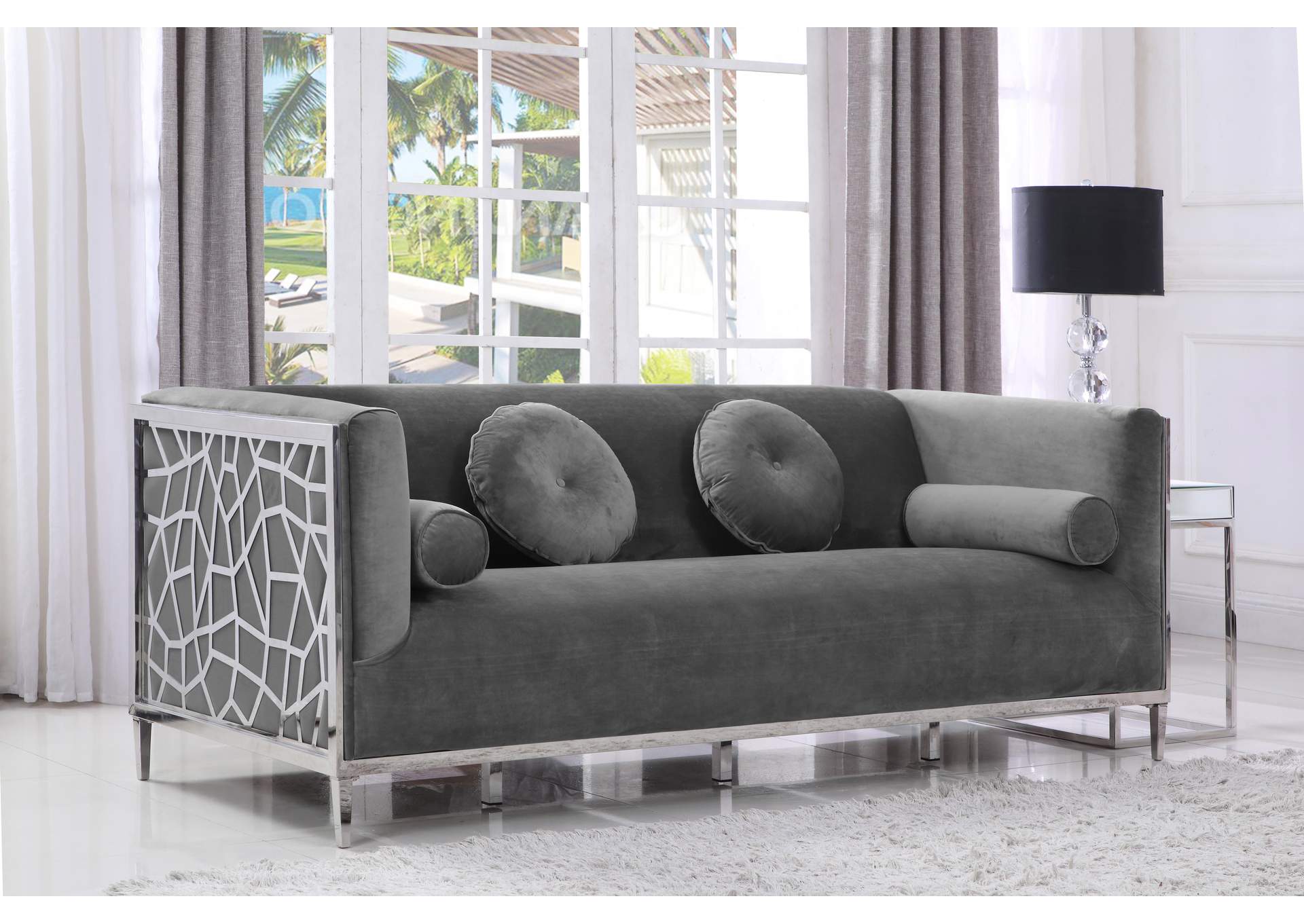 Opal Grey Velvet Sofa,Meridian Furniture