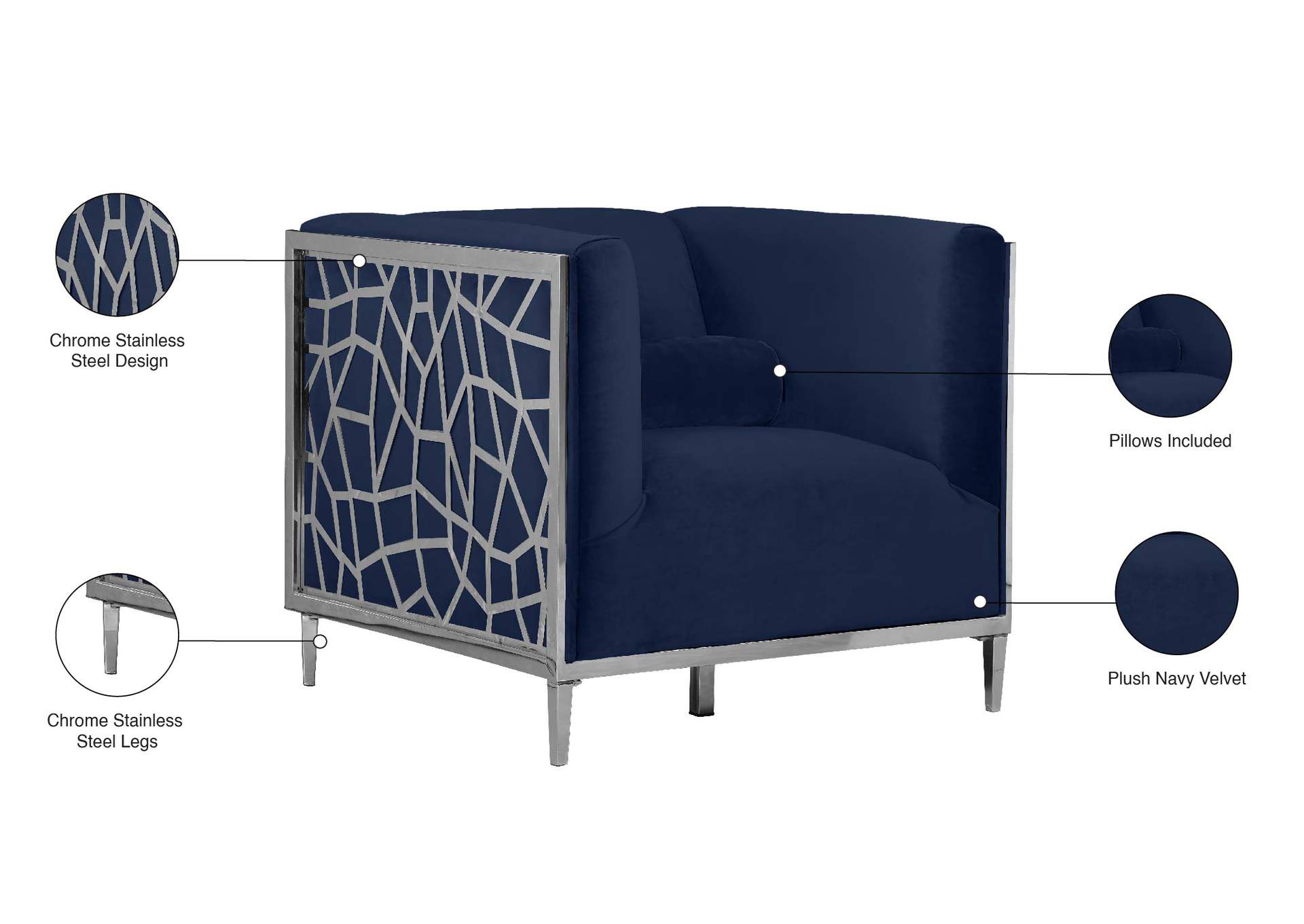 Opal Navy Velvet Chair,Meridian Furniture