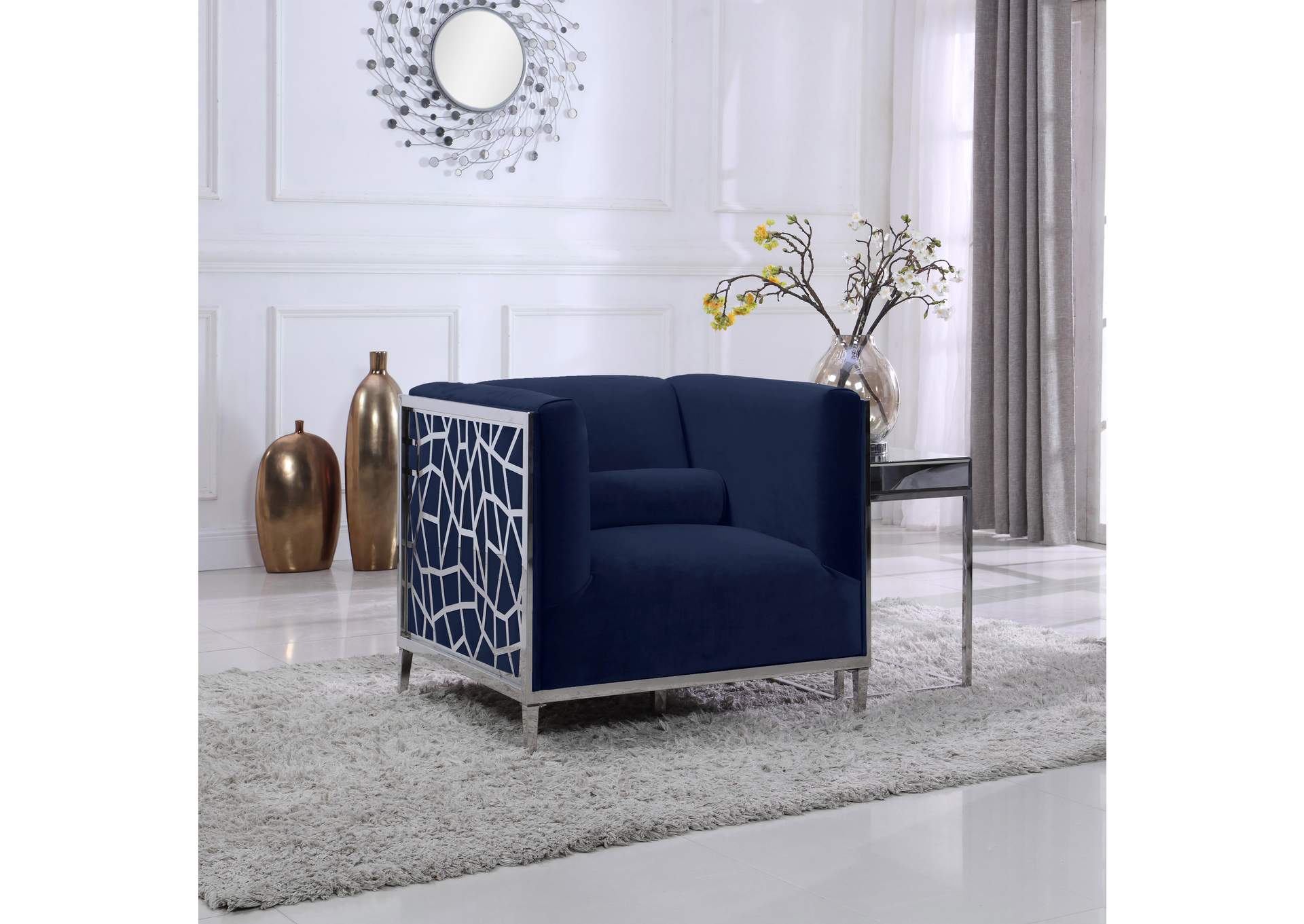 Opal Navy Velvet Chair,Meridian Furniture