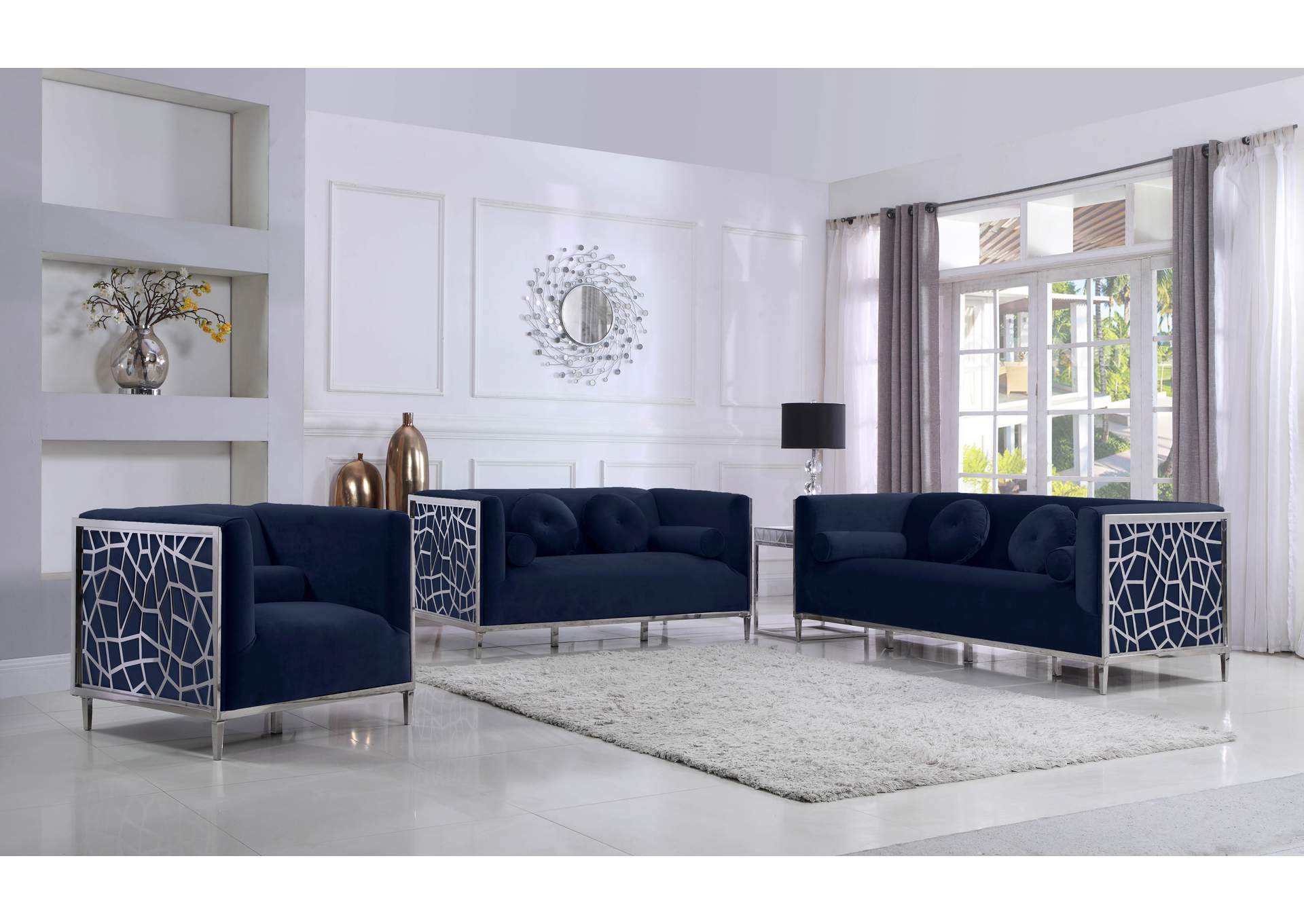 Opal Navy Velvet Chair,Meridian Furniture