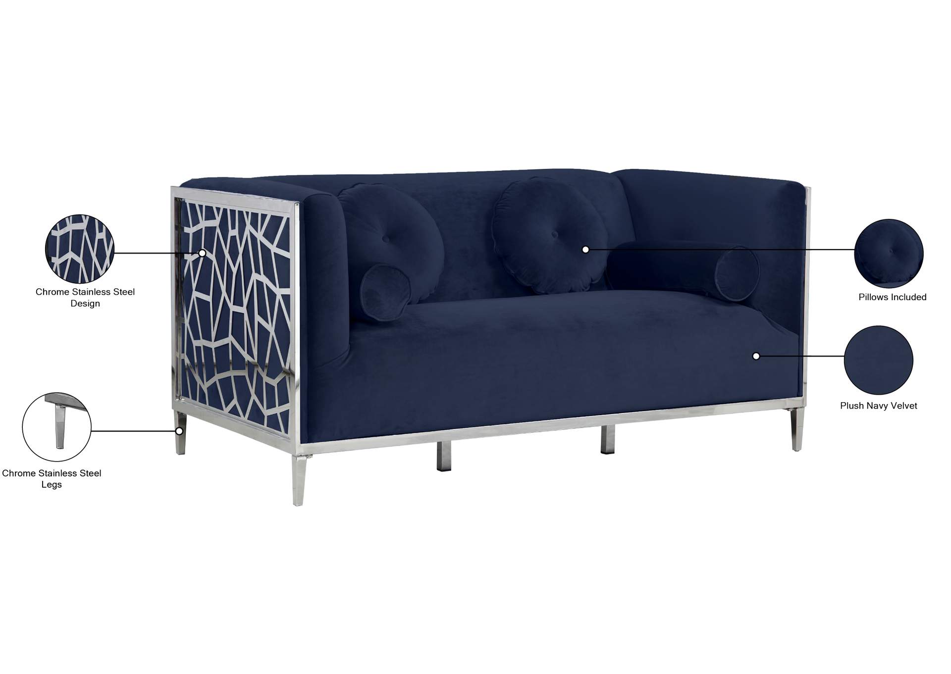 Opal Navy Velvet Loveseat,Meridian Furniture