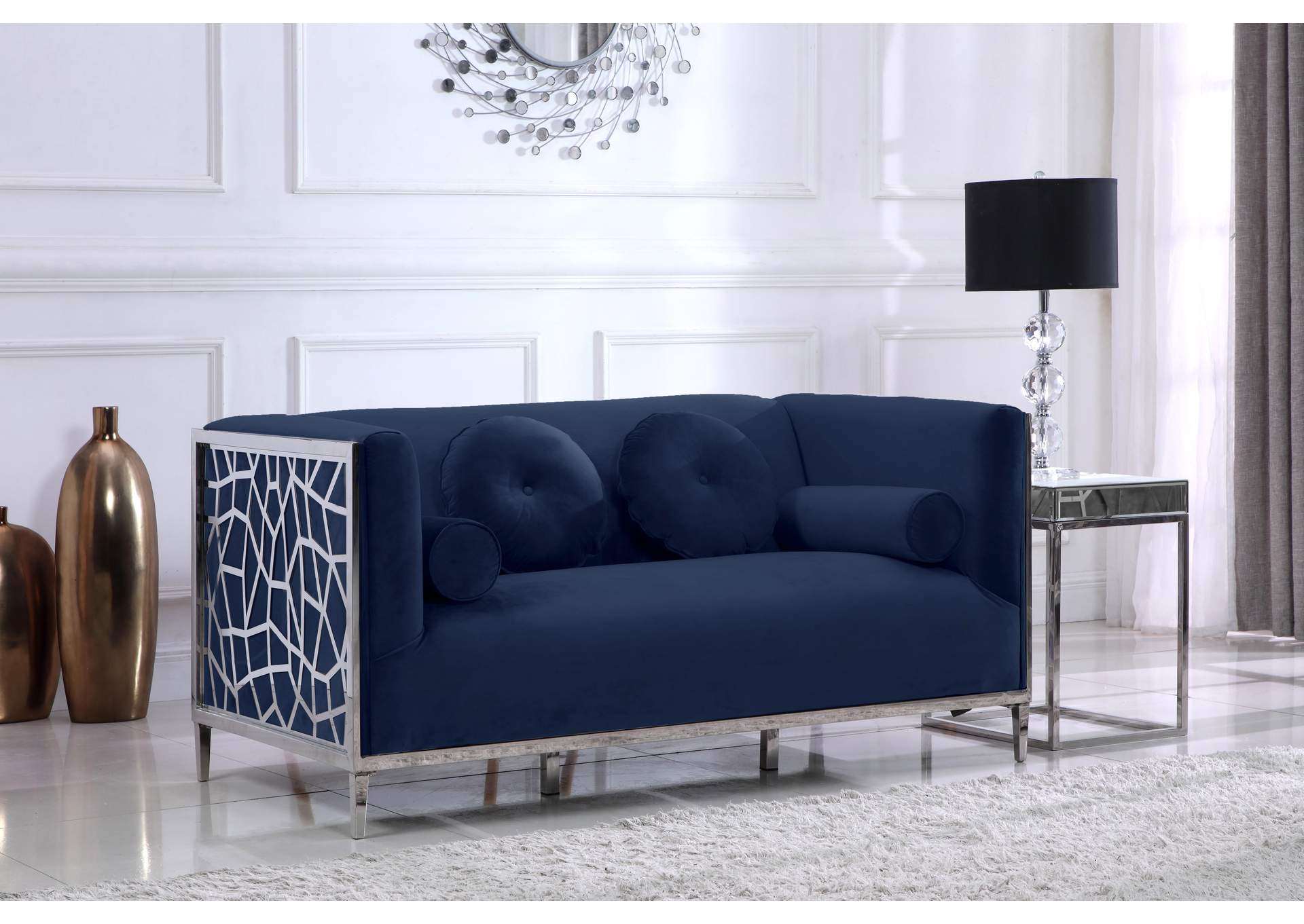 Opal Navy Velvet Loveseat,Meridian Furniture