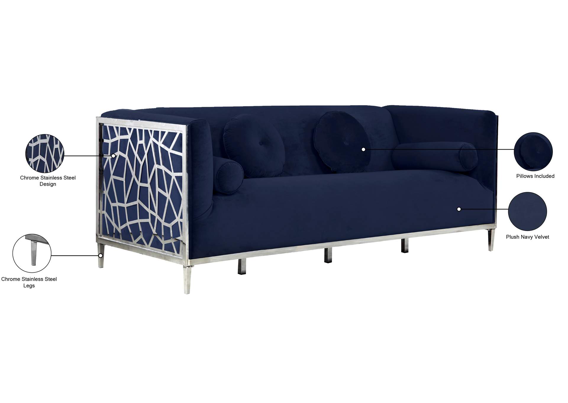 Opal Navy Velvet Sofa,Meridian Furniture