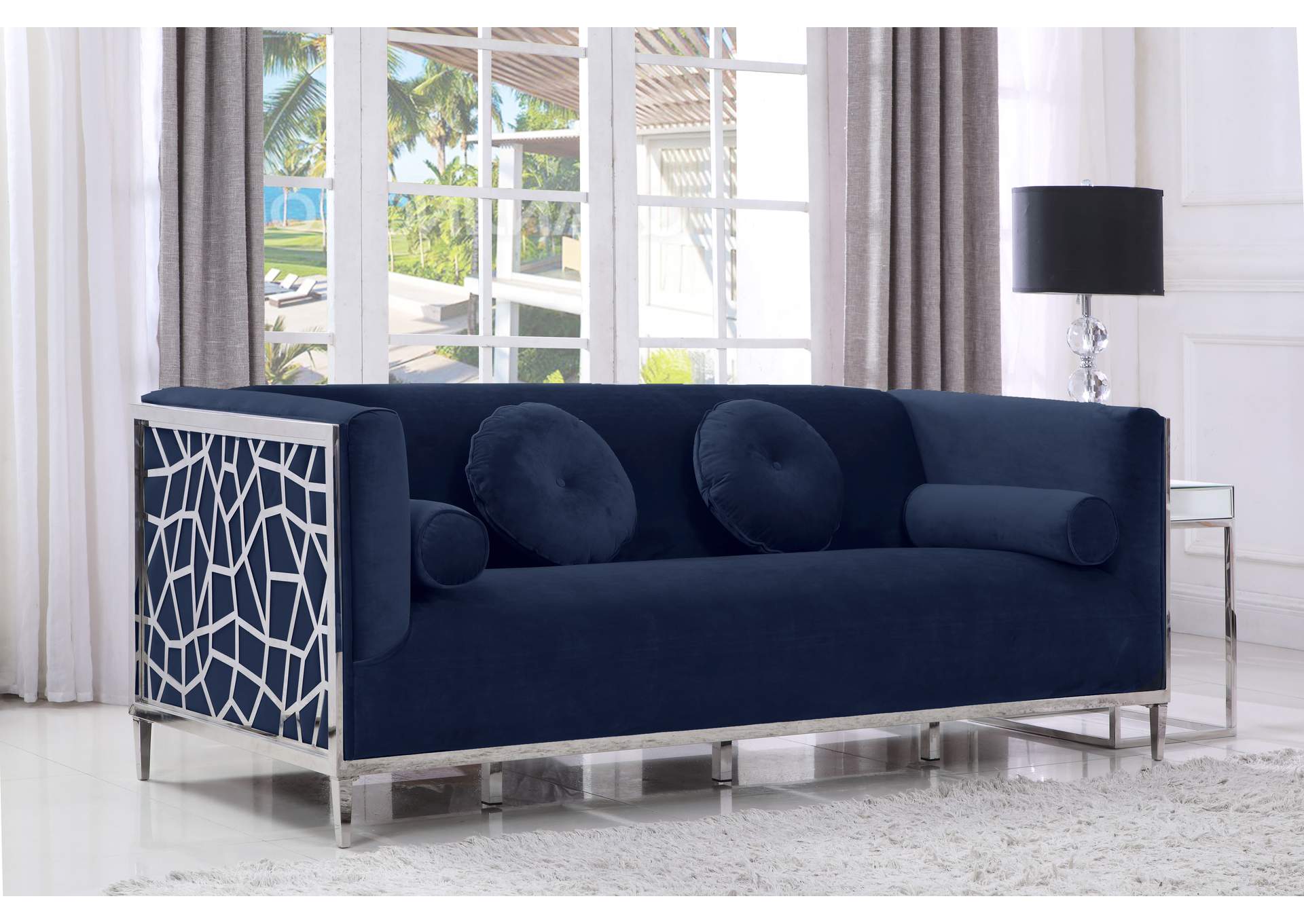 Opal Navy Velvet Sofa,Meridian Furniture