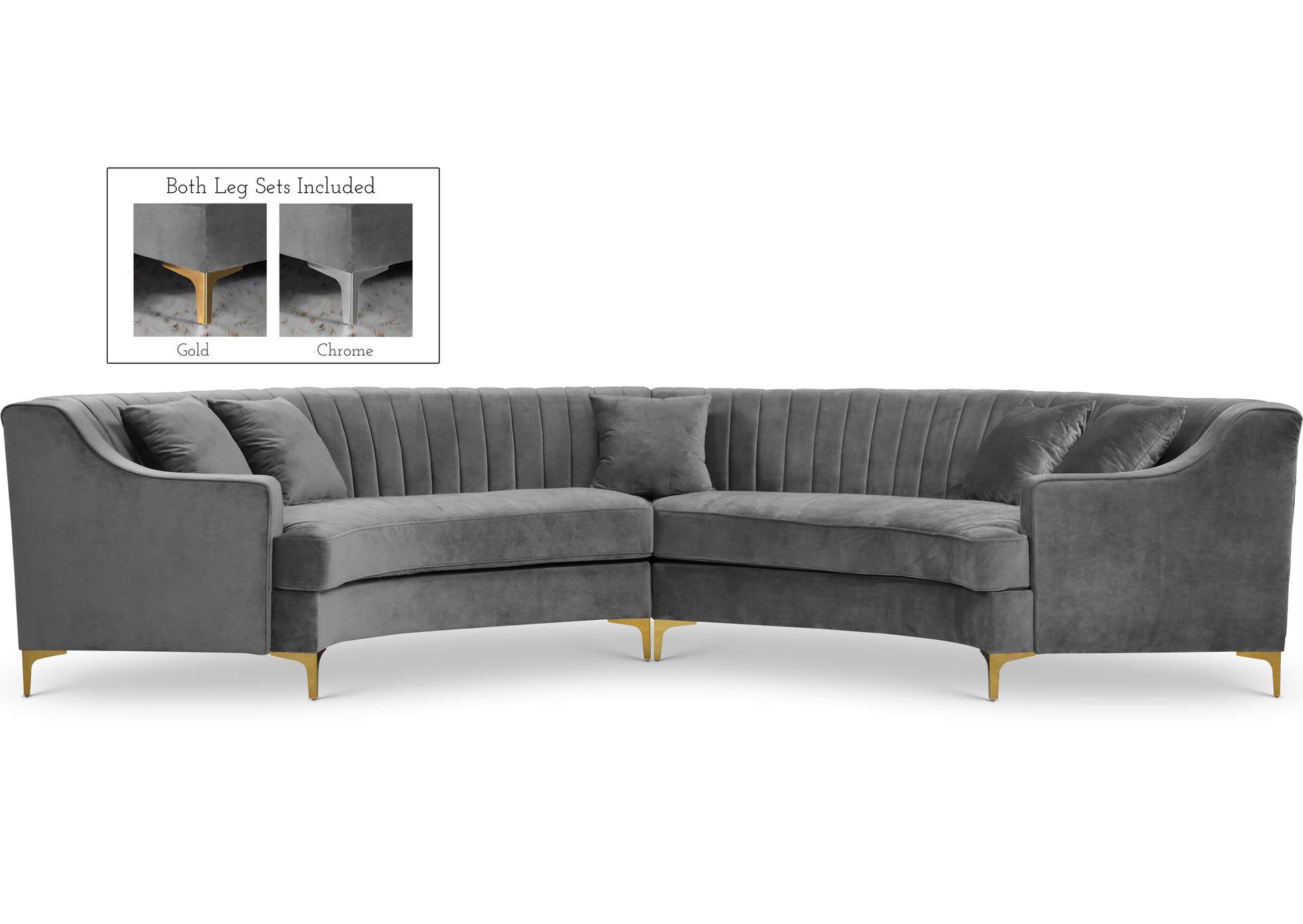 Jackson Grey Velvet 2 Piece Sectional,Meridian Furniture