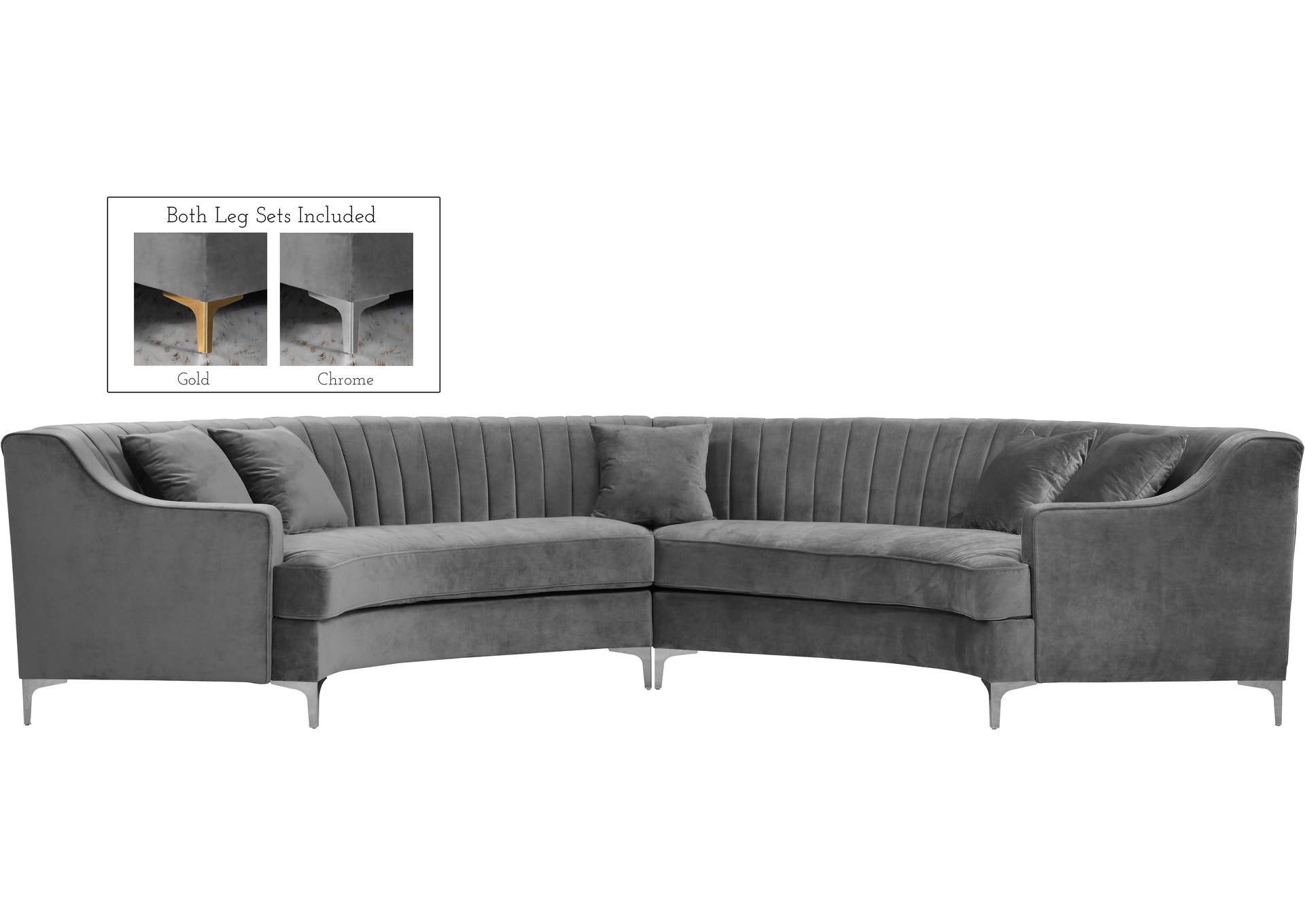 Jackson Grey Velvet 2 Piece Sectional,Meridian Furniture