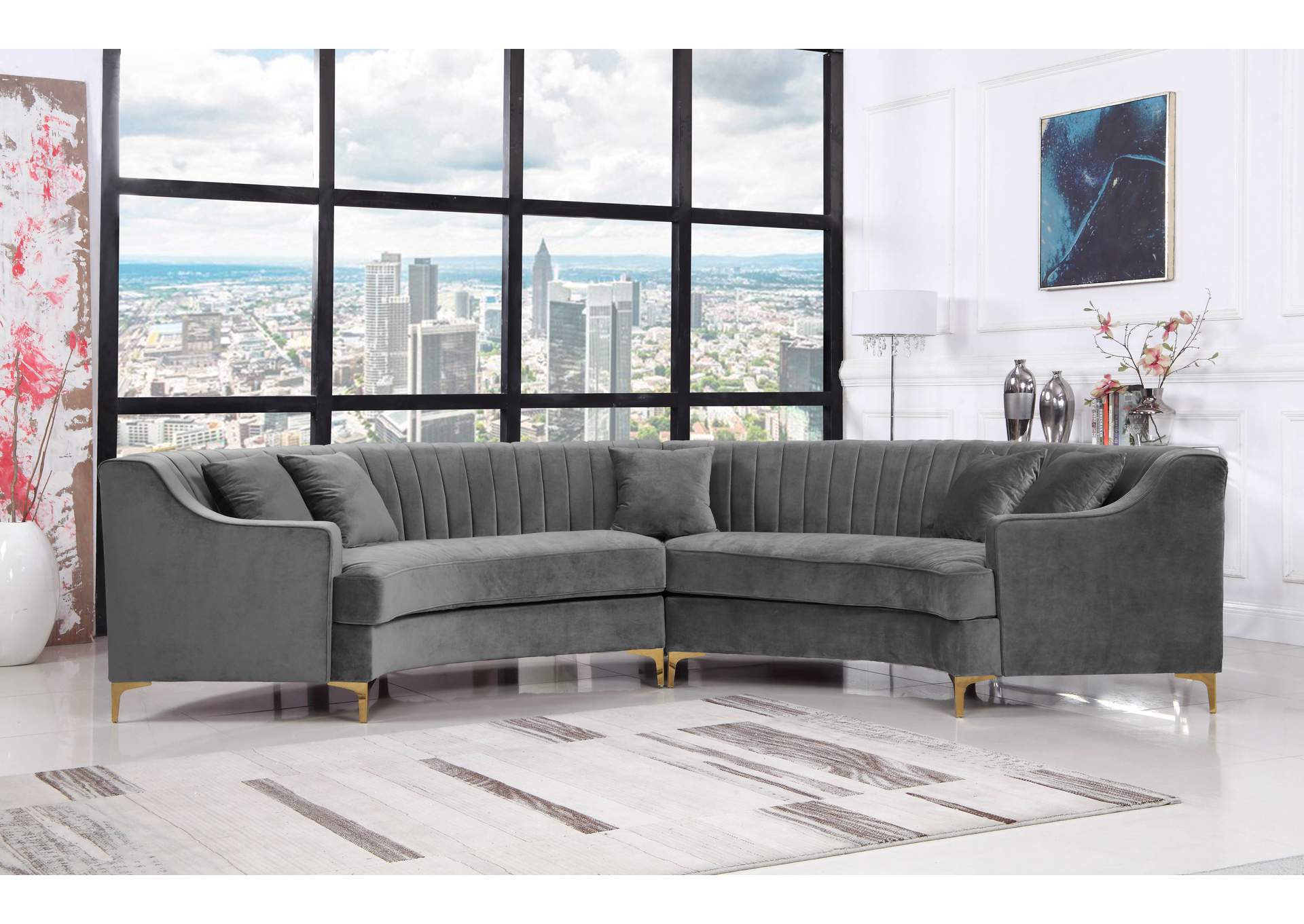 Jackson Grey Velvet 2 Piece Sectional,Meridian Furniture