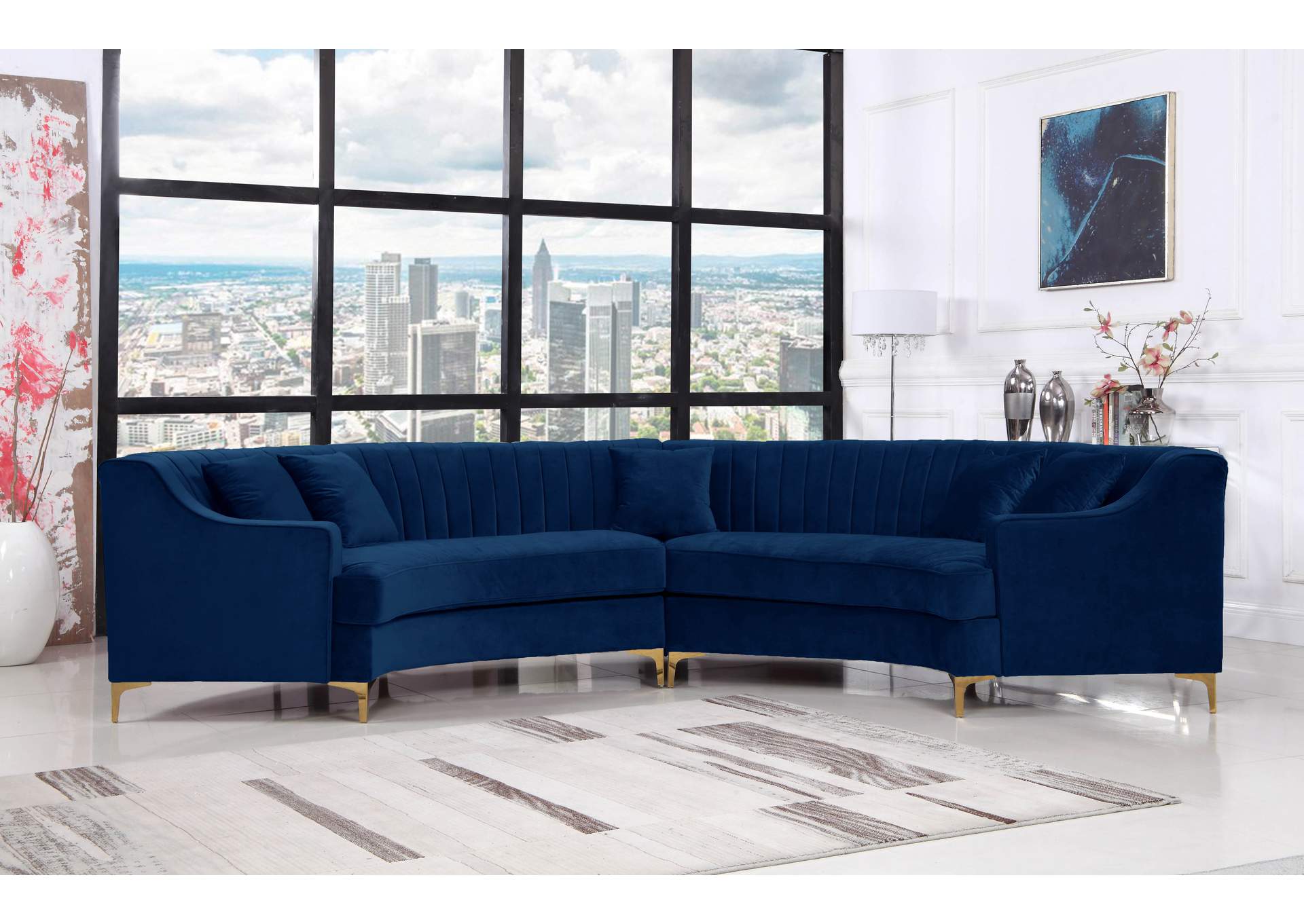 Jackson Navy Velvet 2 Piece Sectional,Meridian Furniture