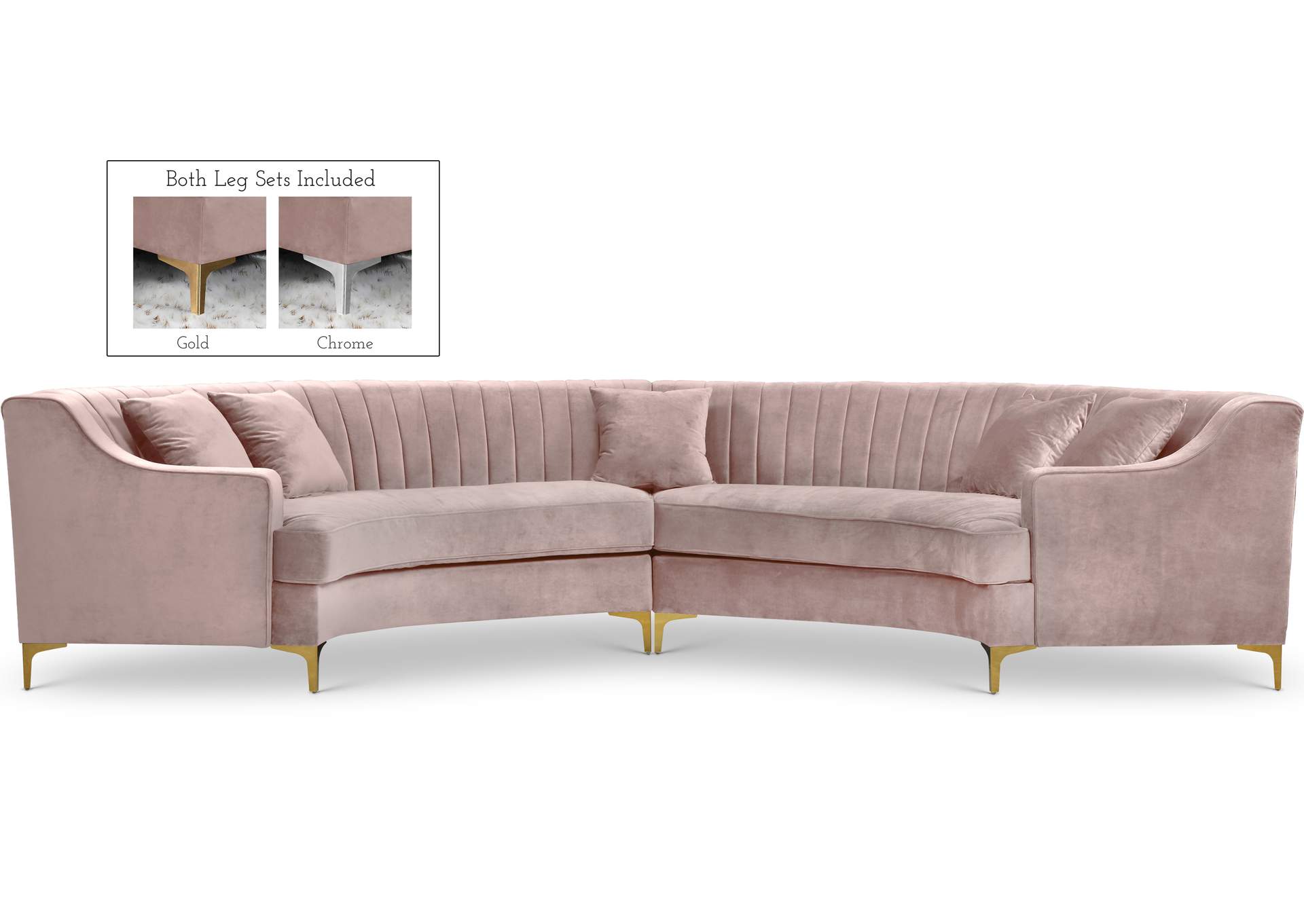 Jackson Pink Velvet 2 Piece Sectional,Meridian Furniture