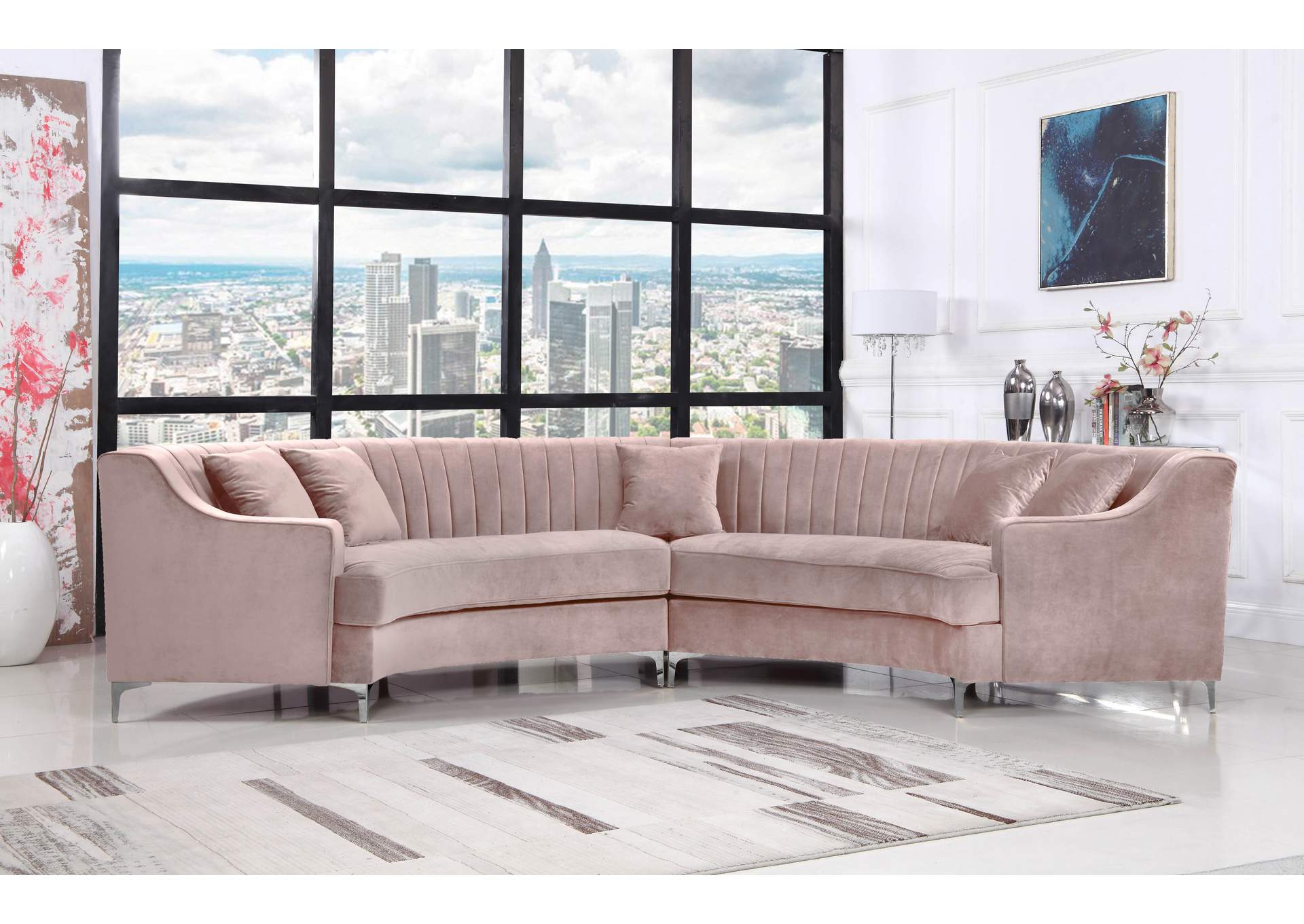 Jackson Pink Velvet 2 Piece Sectional,Meridian Furniture