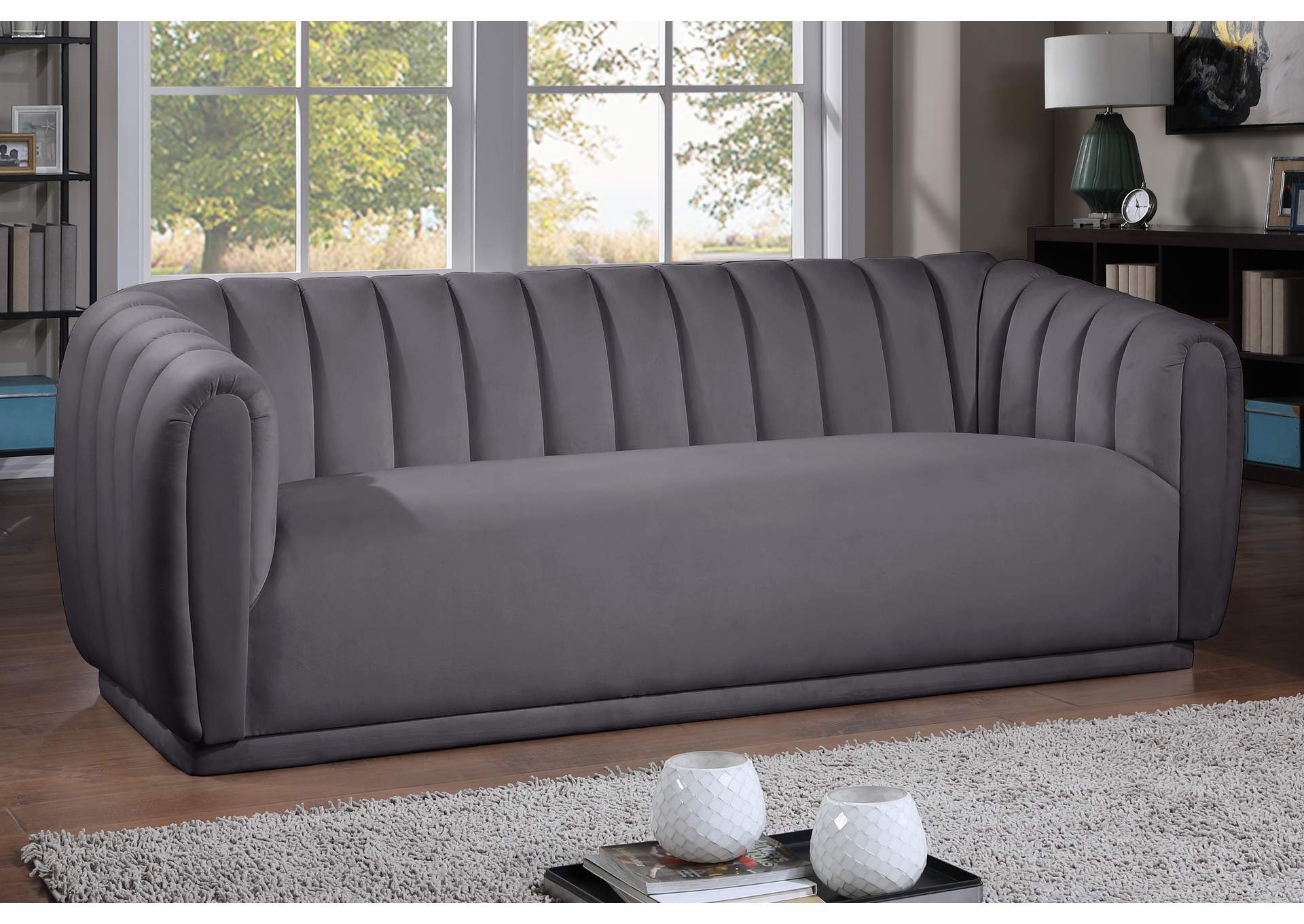 Dixie Grey Velvet Sofa,Meridian Furniture