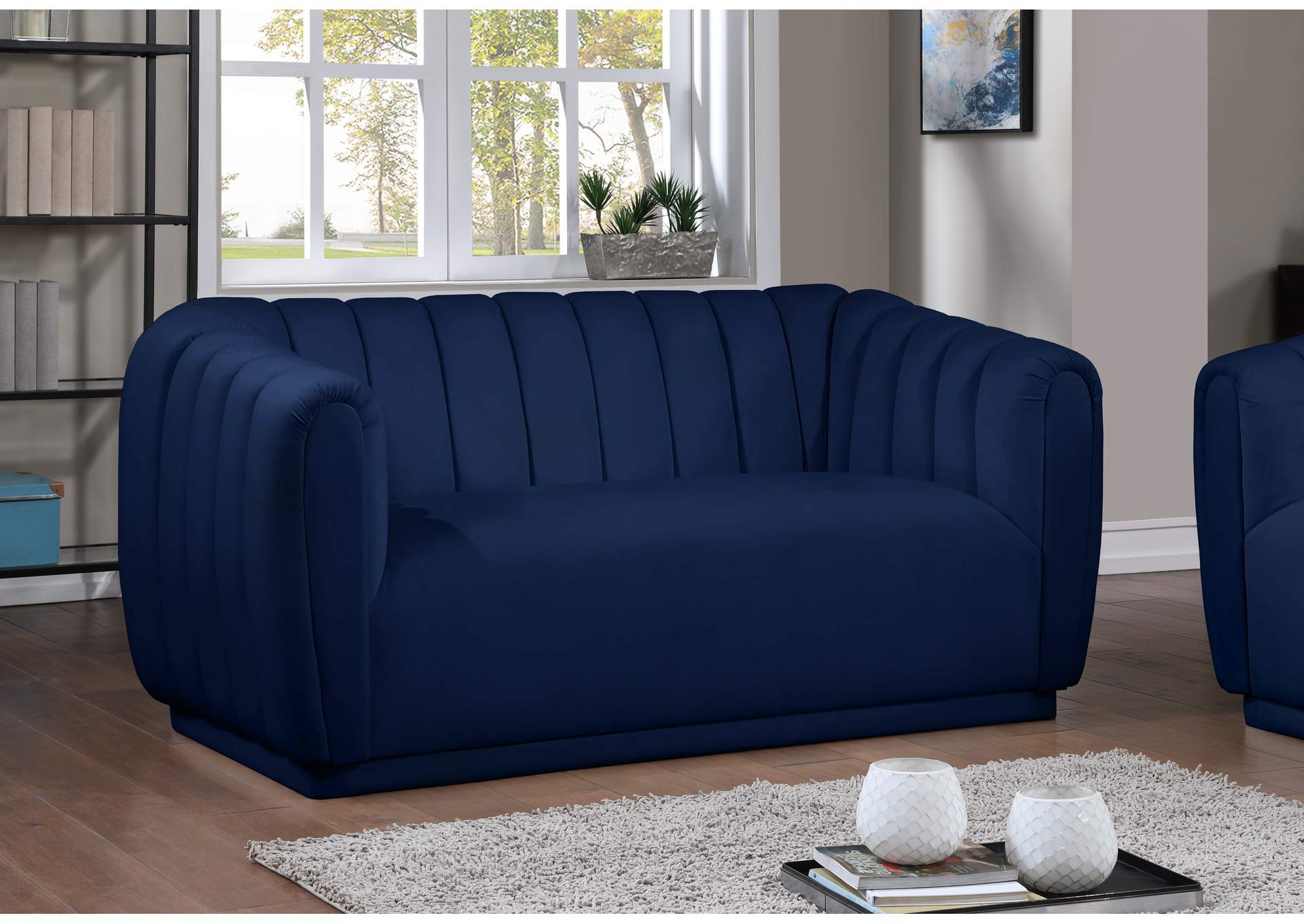 Dixie Navy Velvet Loveseat,Meridian Furniture